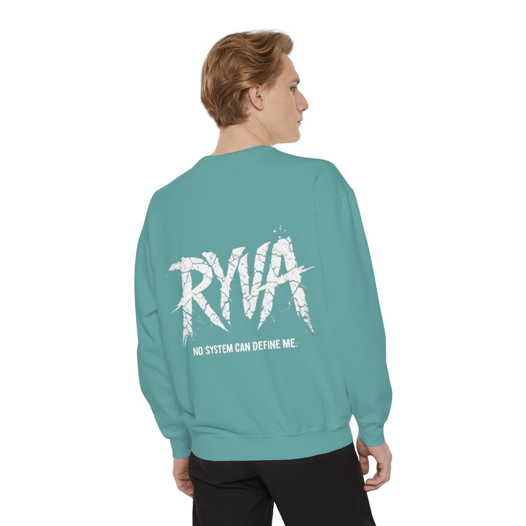 RYVA Graphic Sweatshirt — "No System Can Define Me" Garment-Dyed Crewneck