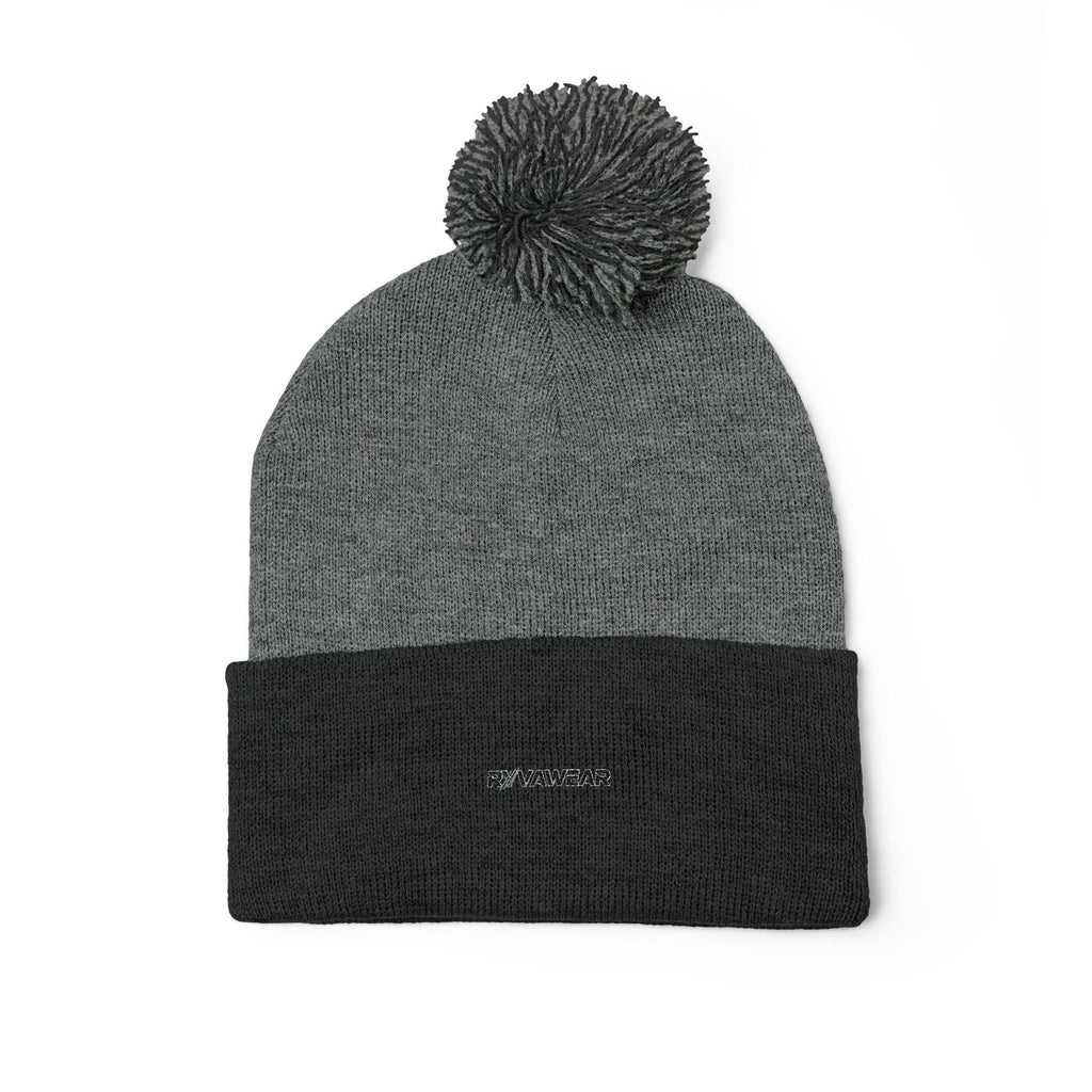 Embroidered Pom-Pom Knit Cap — Cozy Winter Beanie with Fold-Over Cuff