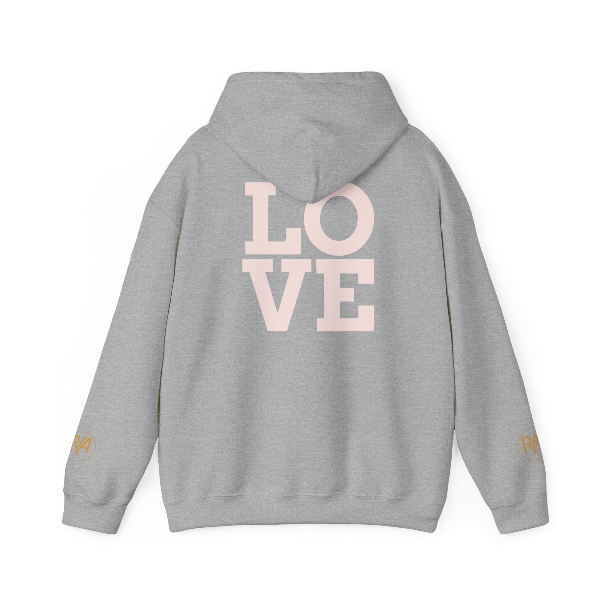 Love Graphic Hoodie — Minimal White Pullover with Gold Logo