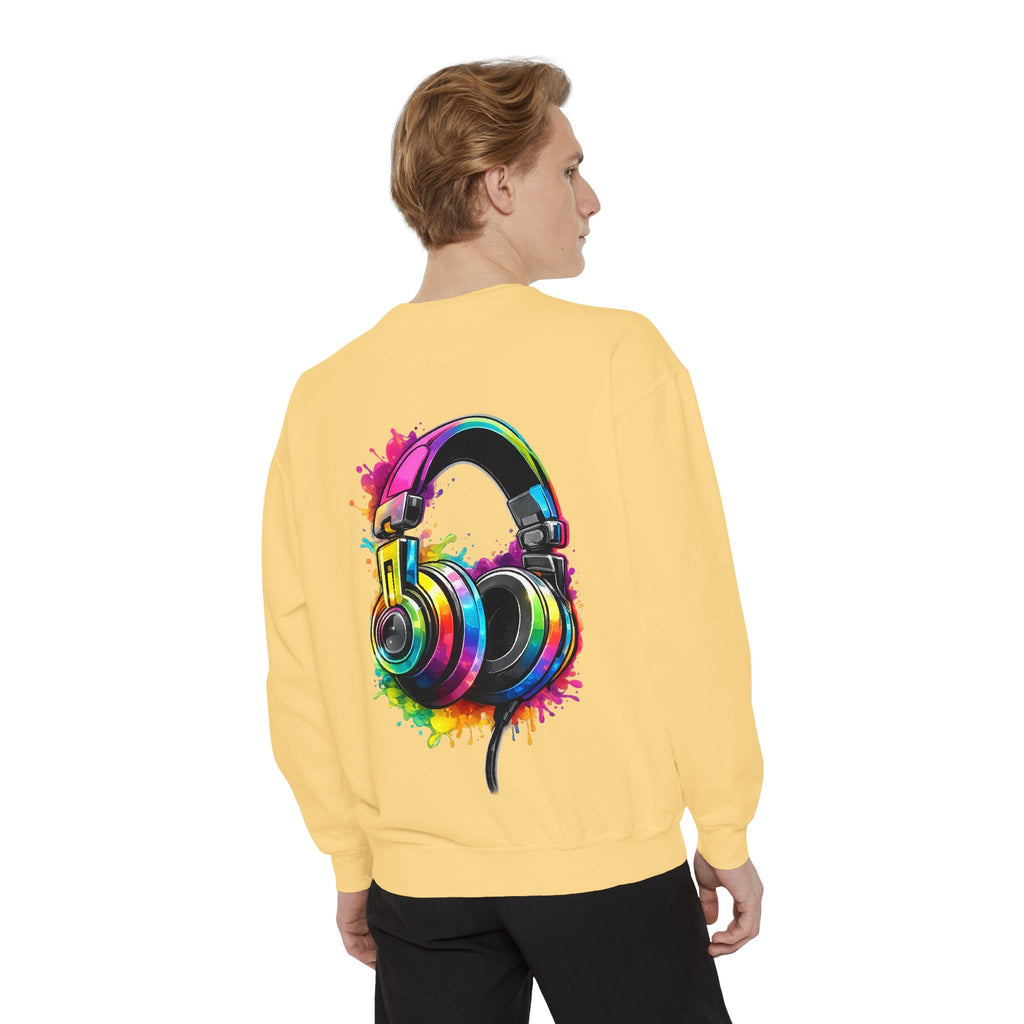 Sweatshirt — Colorful Watercolor Headphones Crewneck, Music Lover Graphic Sweatshirt