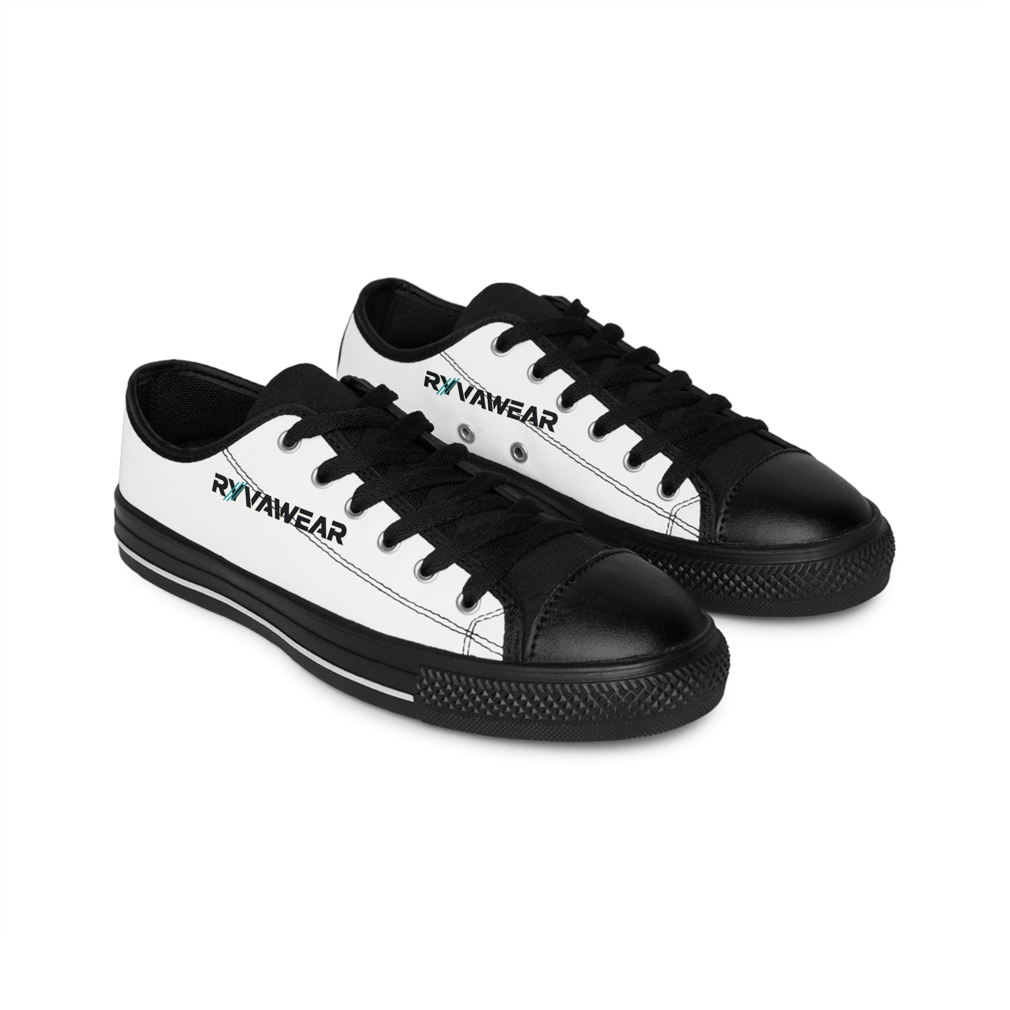 Classic Low-Top Women's Sneakers — Retro Black & White Canvas Trainers with 'RYVNAWEAR' Logo