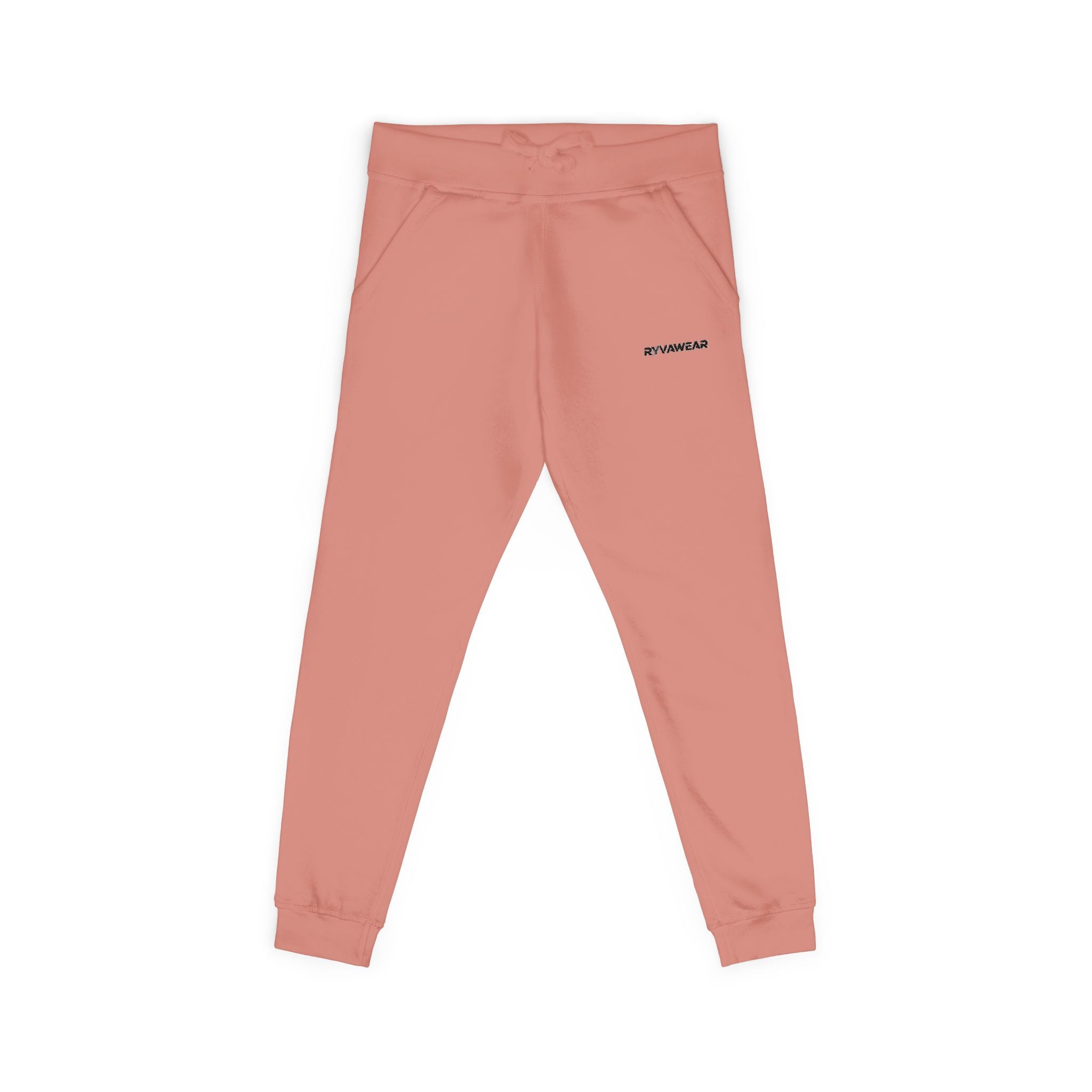 Embroidered Cozy Fleece Sweatpants — Coral Joggers with Pocket Patch