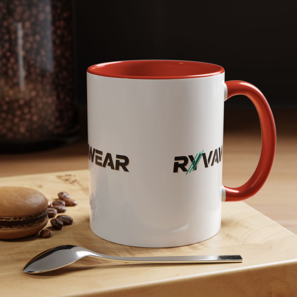RyvaWear Logo Accent Coffee Mug — Black-Trim Ceramic Coffee Cup (11/15oz)