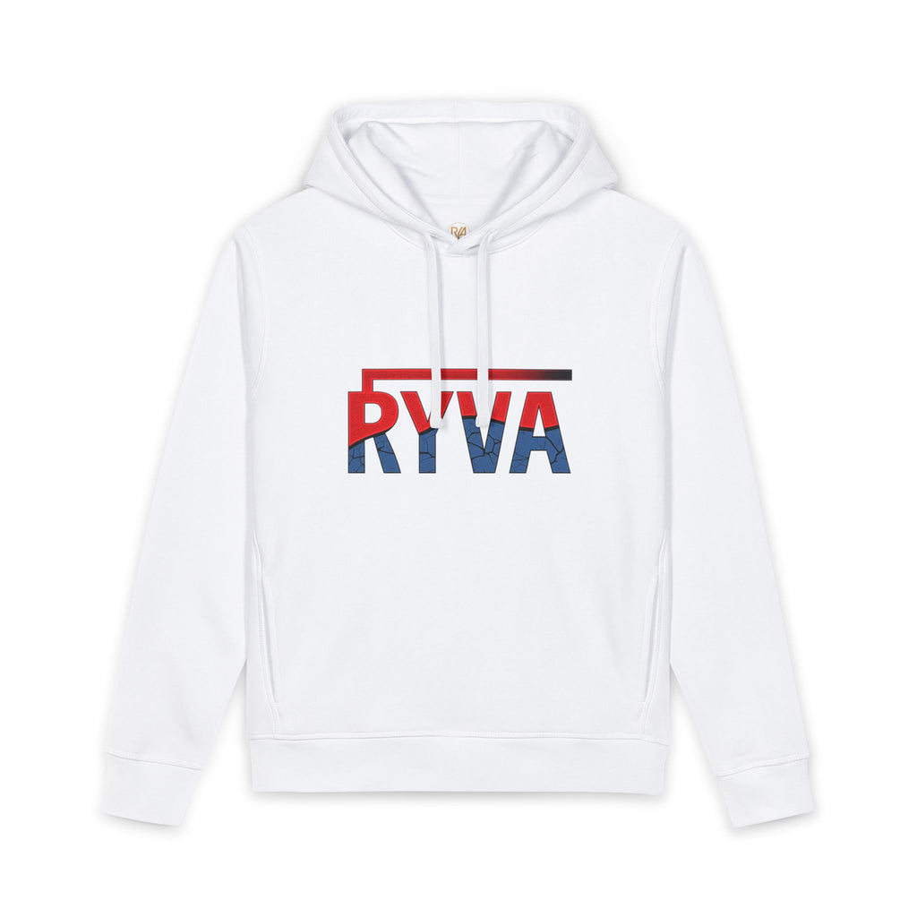 RYVA Logo Hoodie — Minimalist Red & Blue Graphic Pullover