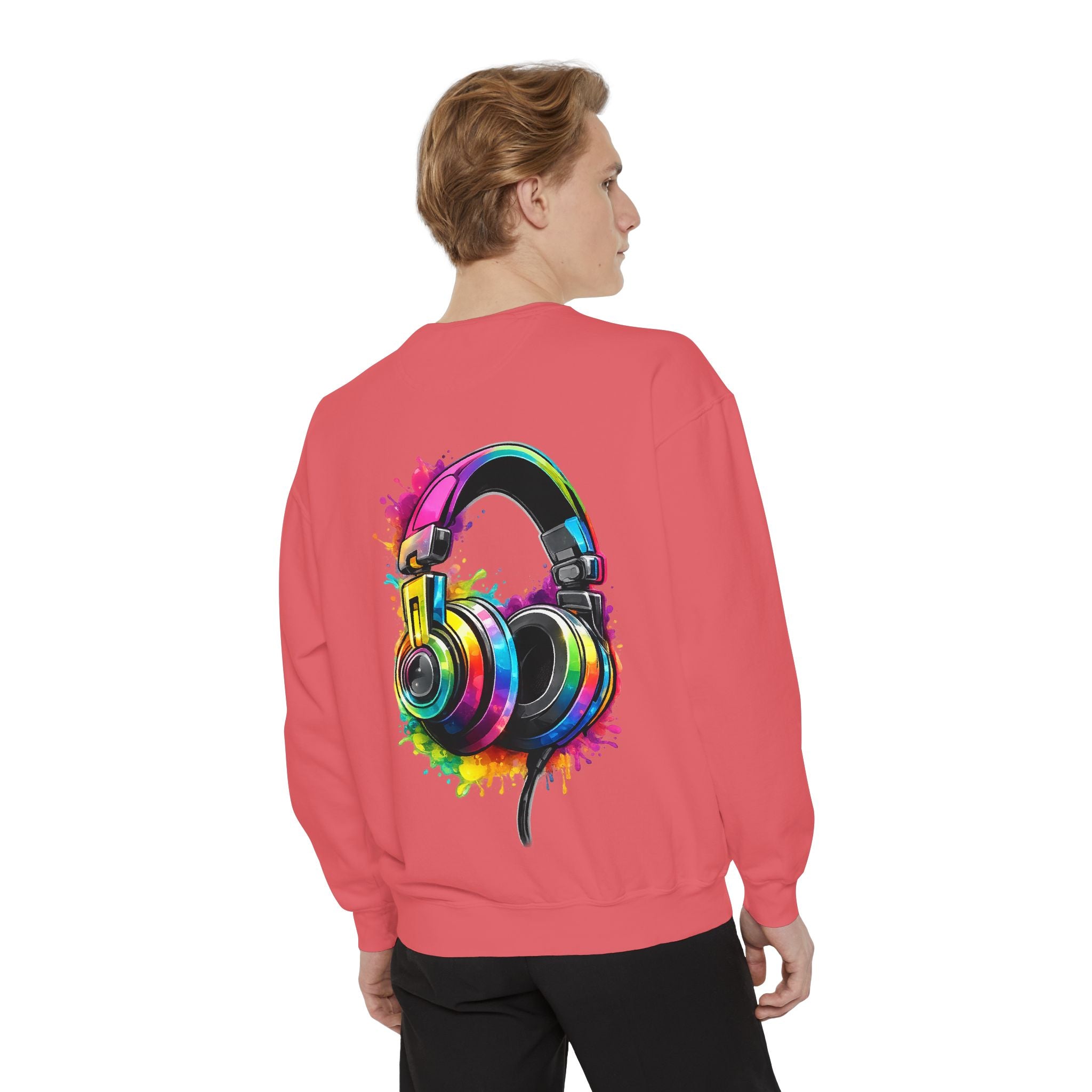 Sweatshirt — Colorful Watercolor Headphones Crewneck, Music Lover Graphic Sweatshirt