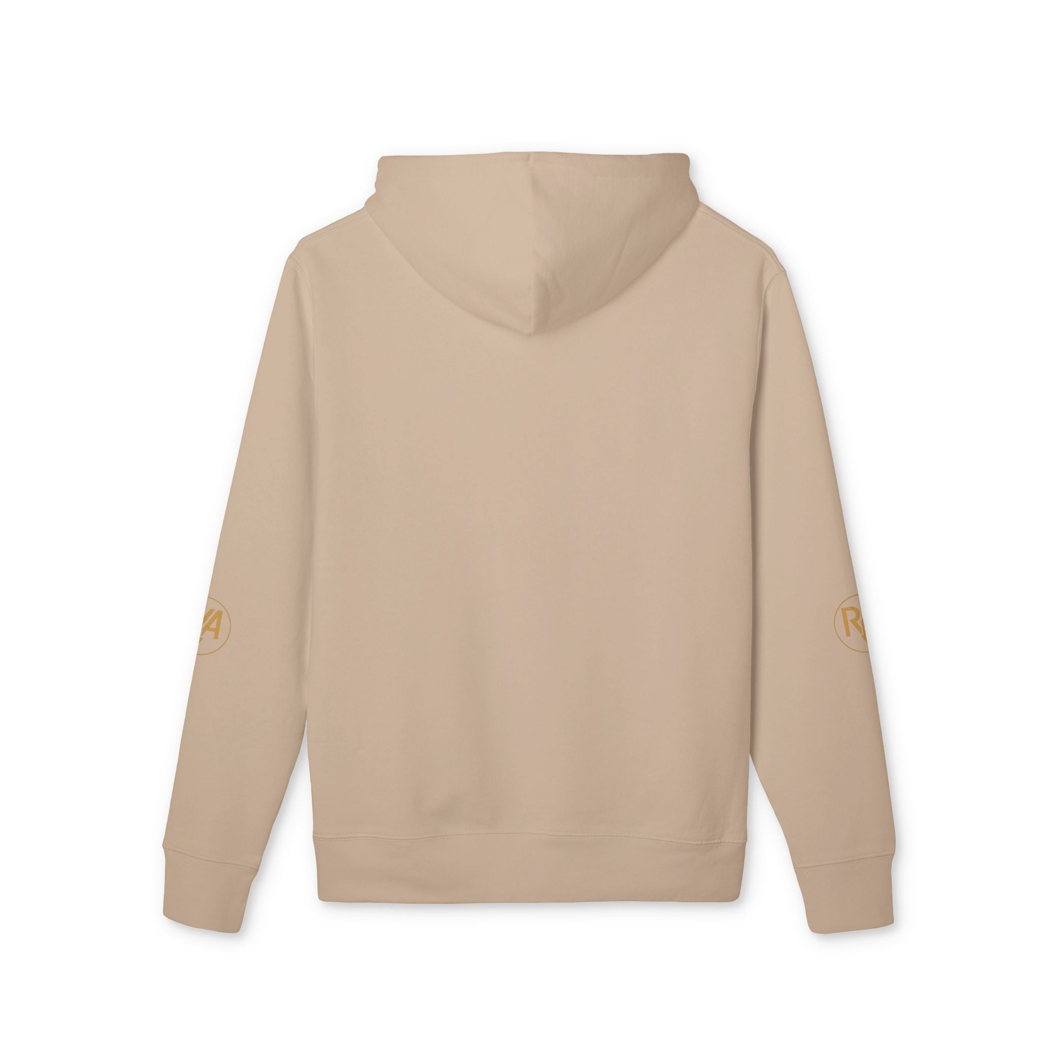 Minimalist Gold Logo Hoodie — White Crew Pullover with R/A Emblem