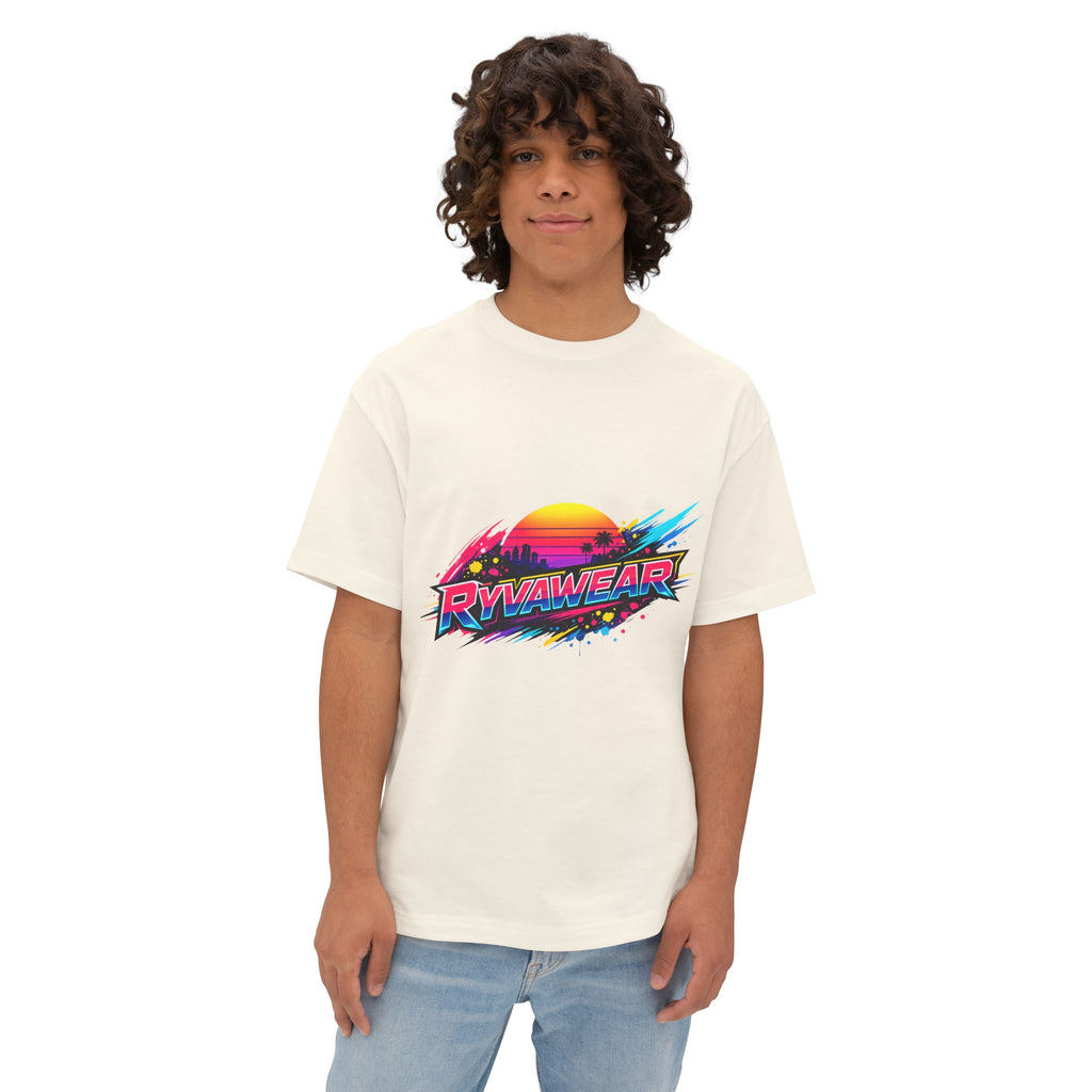 Retro Sunset Graphic Tee — "RVVAWEAR" 80s Vaporwave Style Boxy T-Shirt
