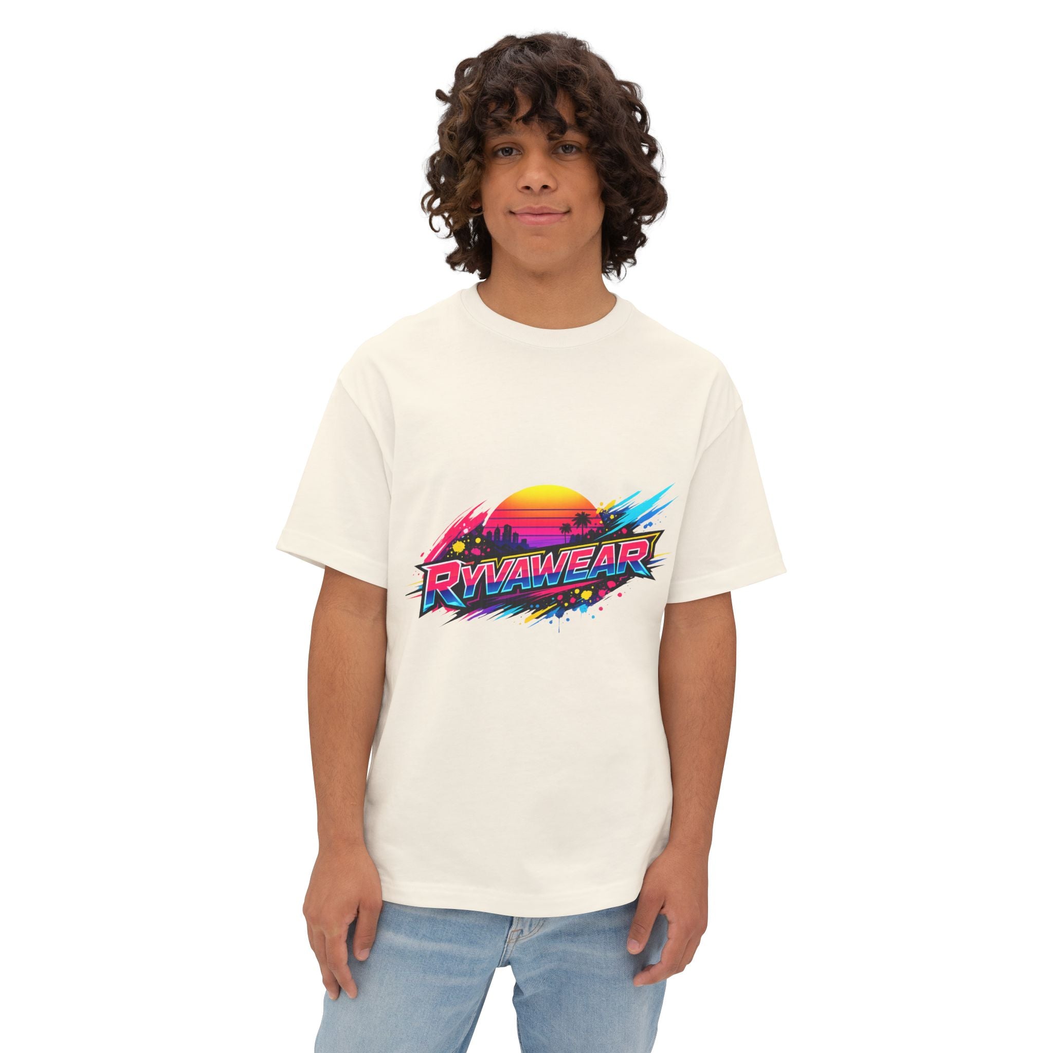 Retro Sunset Graphic Tee — "RVVAWEAR" 80s Vaporwave Style Boxy T-Shirt