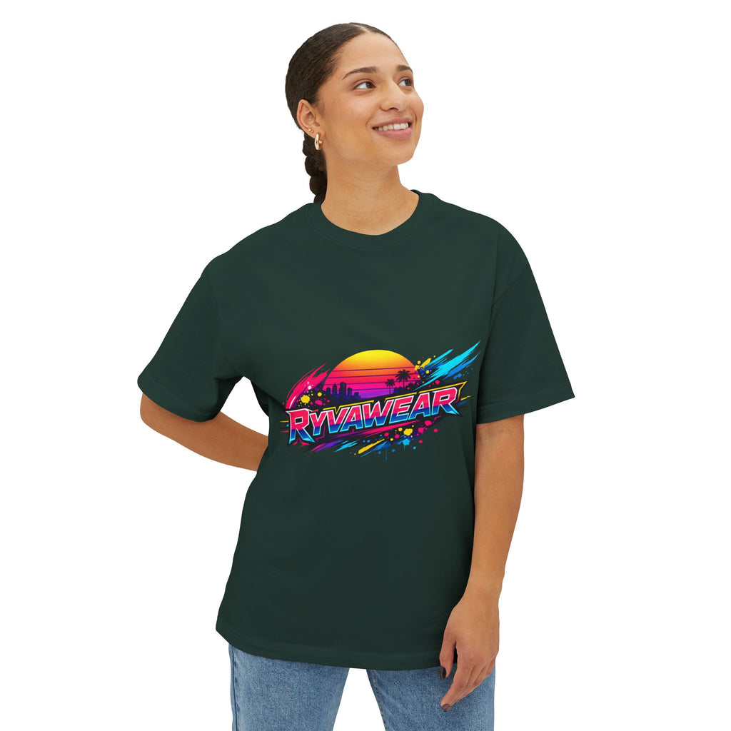 Retro Sunset Graphic Tee — "RVVAWEAR" 80s Vaporwave Style Boxy T-Shirt