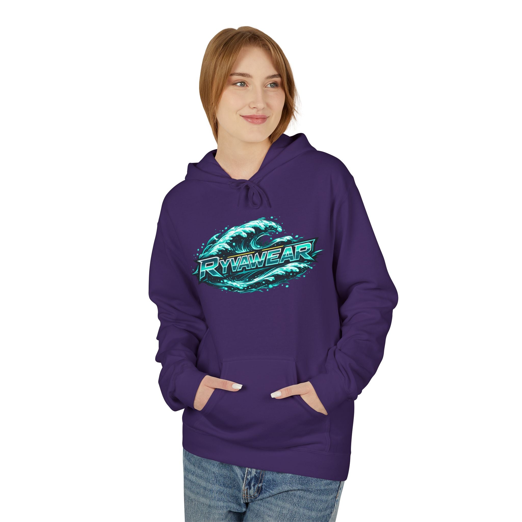 Hoodie — Retro Teal 'Rivestar' Surf Wave Logo Pullover