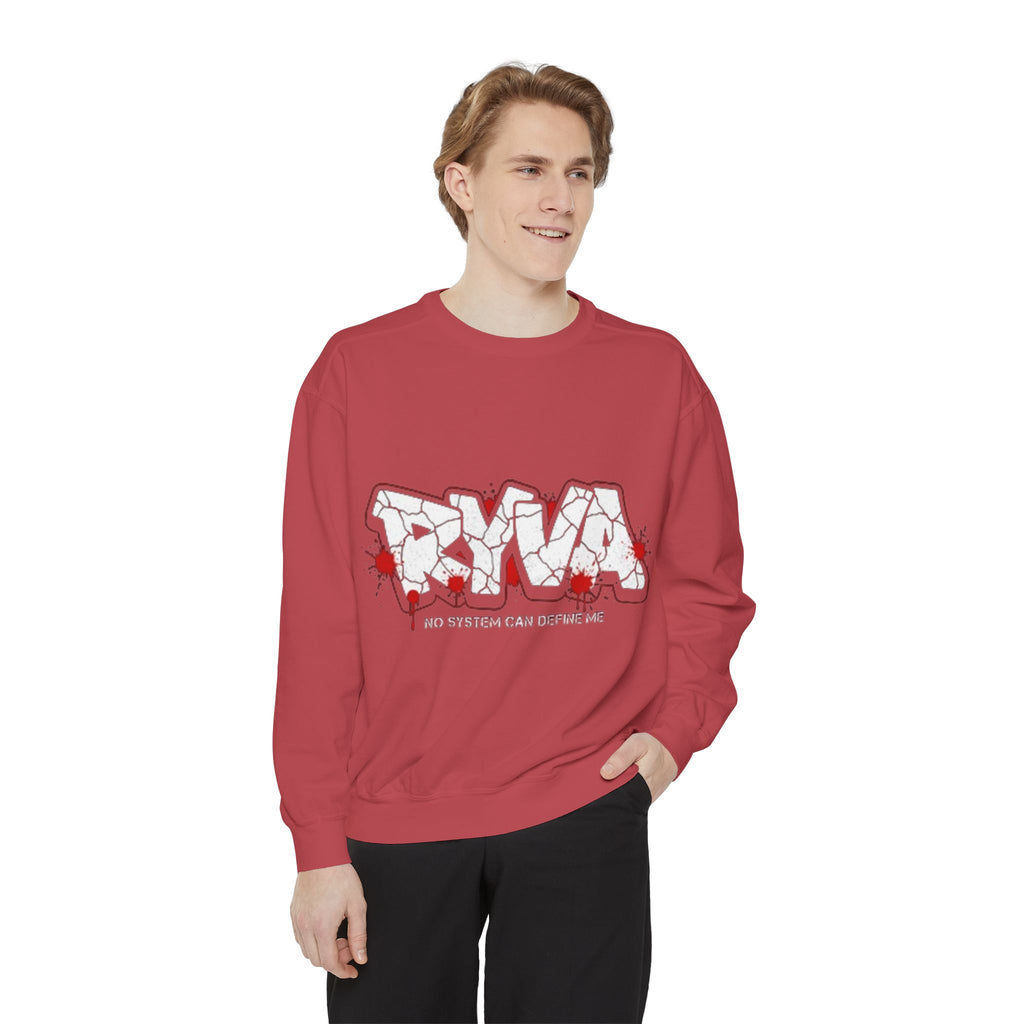 Sweatshirt — 'ROAR' Graphic Sweatshirt with Red Paint Splatter, "No Weapons Can Define Me"