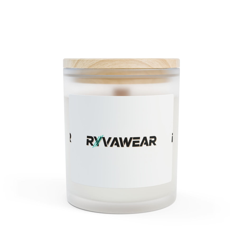 Frosted Glass Candle — Ryvawear Logo Soy Candle, 11 oz Wooden Lid
