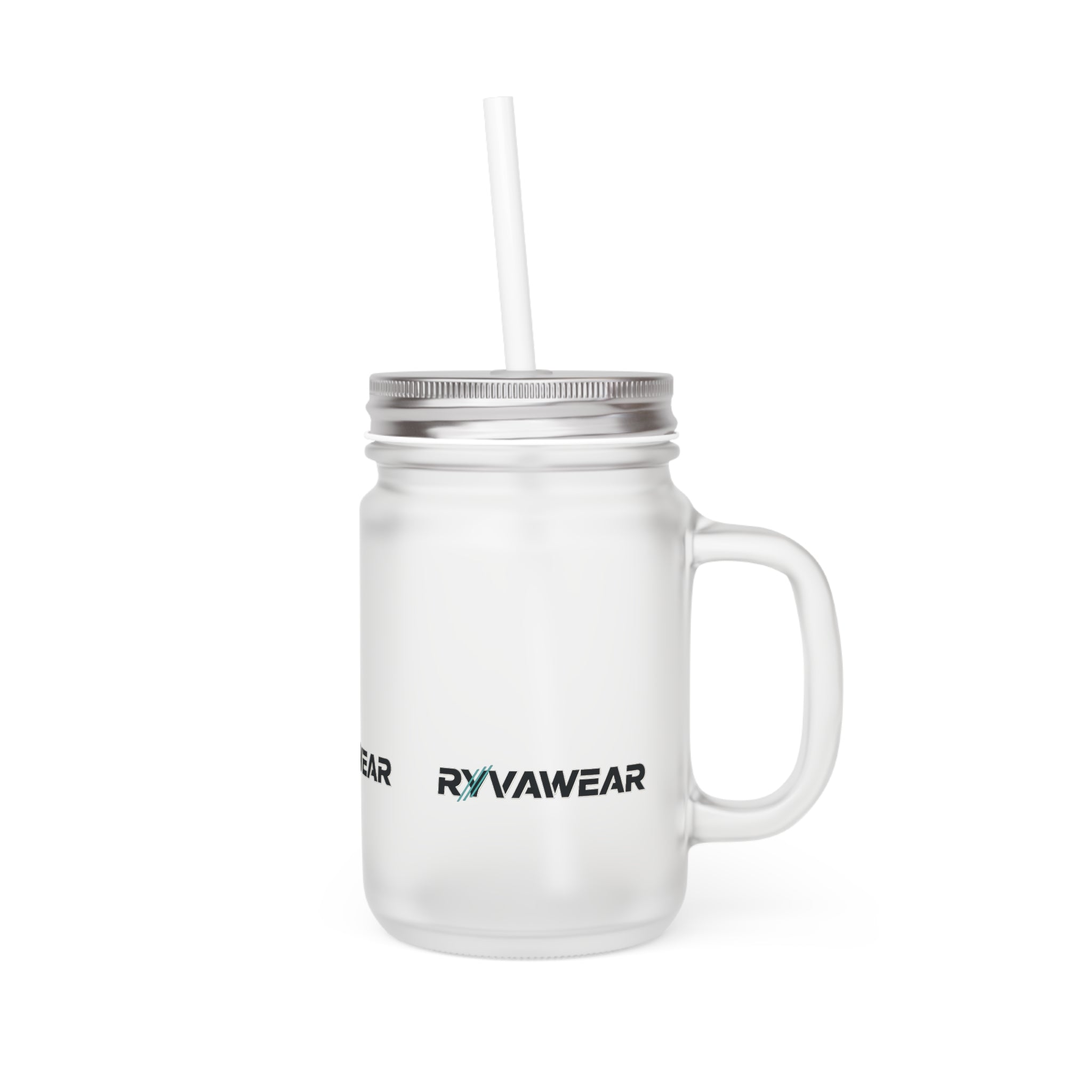 Mason Jar Tumbler – Frosted Glass Mason Jar Cup with Straw (Ryvawear Logo)