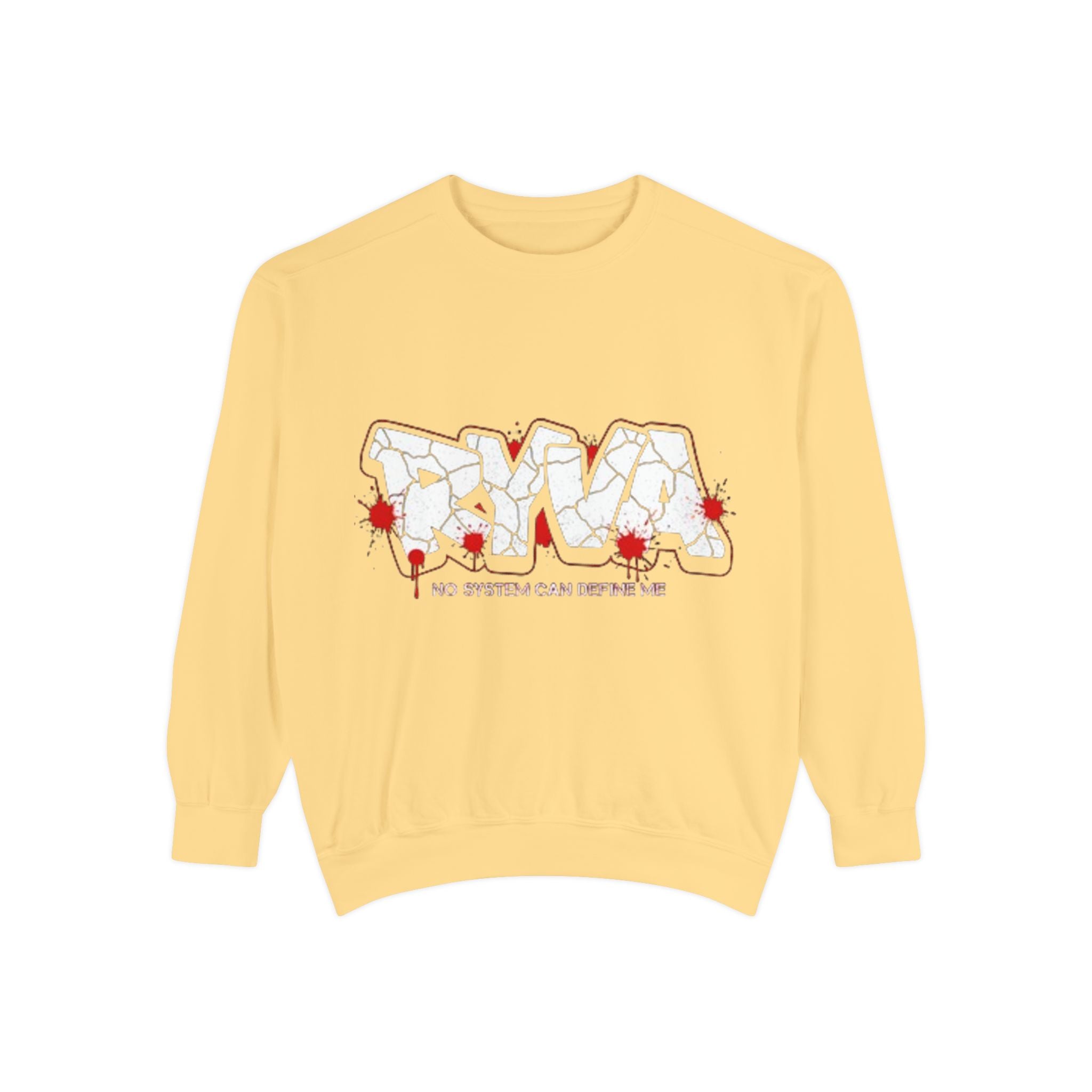 Sweatshirt — 'ROAR' Graphic Sweatshirt with Red Paint Splatter, "No Weapons Can Define Me"