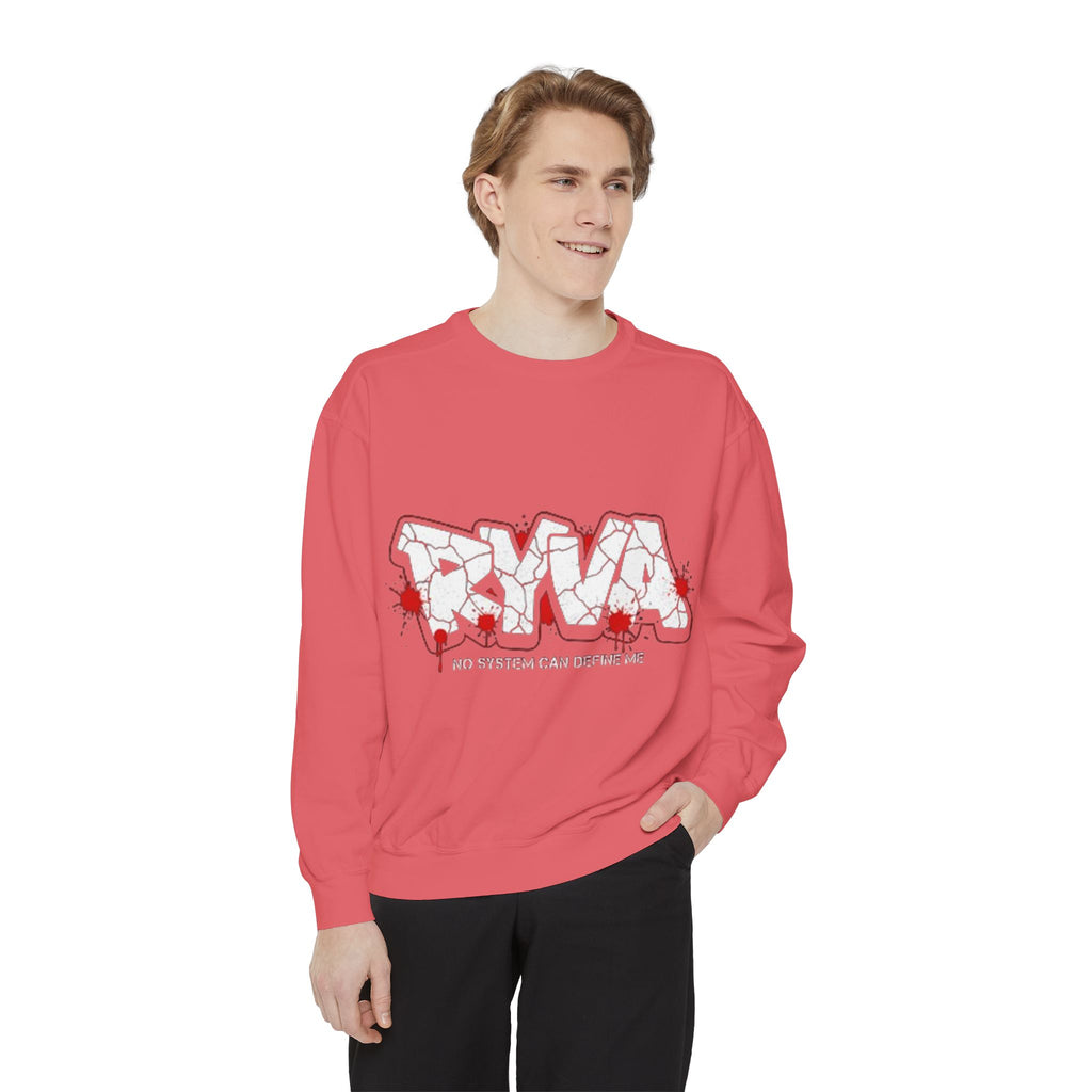 Sweatshirt — 'ROAR' Graphic Sweatshirt with Red Paint Splatter, "No Weapons Can Define Me"