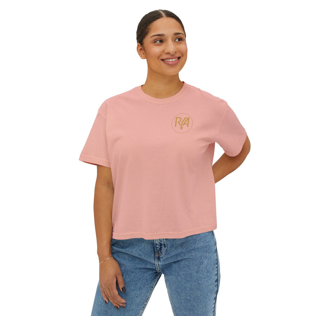 Women's Boxy Tee — Minimal Gold Monogram 'R/A' Chest Logo