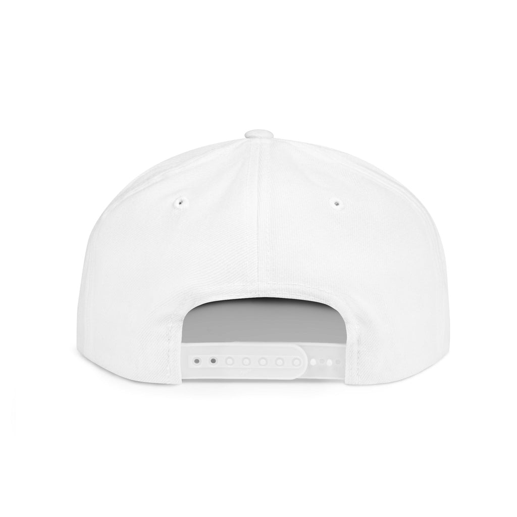 White Flat Bill Snapback Hat with Minimal Text Patch - 'RYVANTAR'