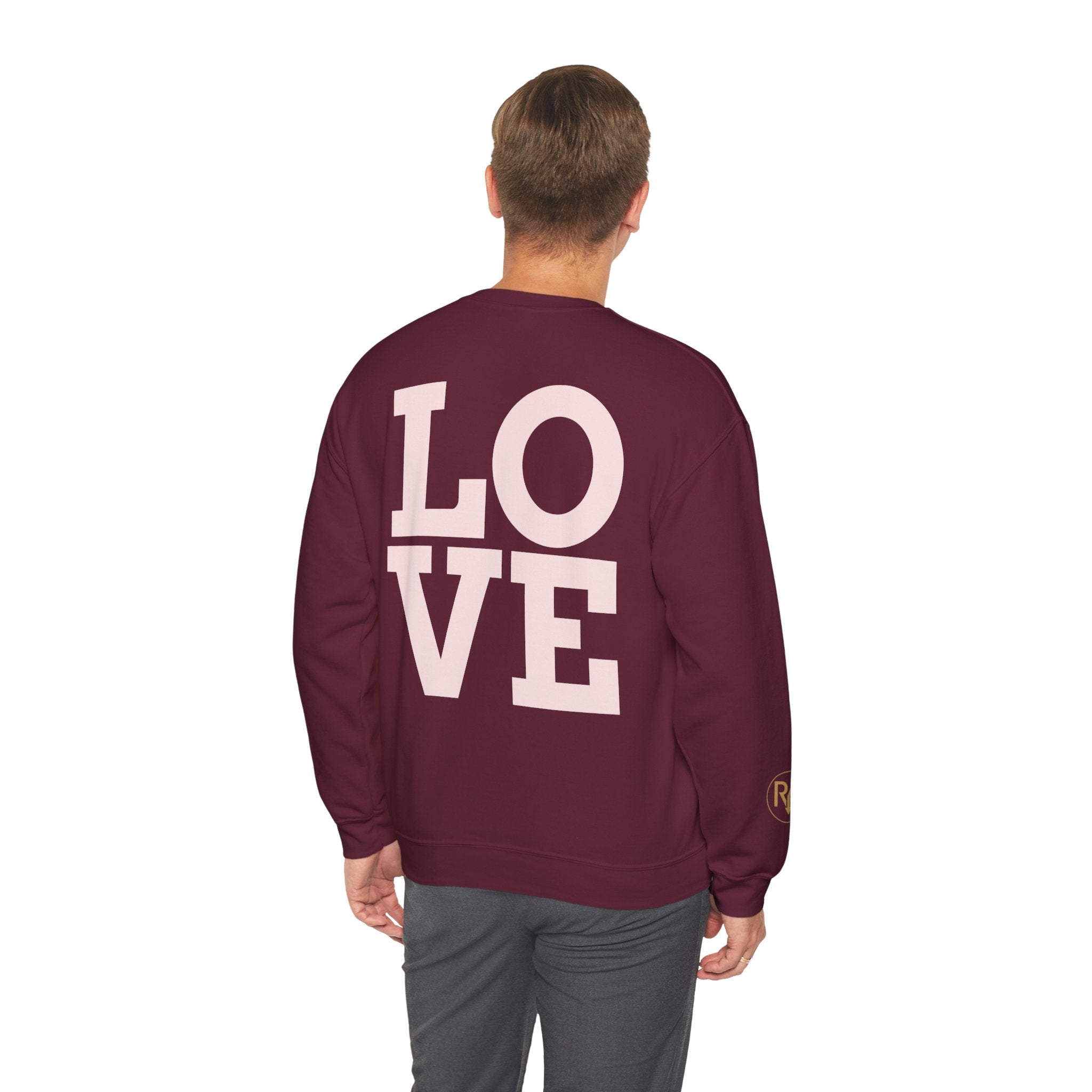 Crewneck Sweatshirt - Pink 'LOVE' Back Print with Minimal Logo
