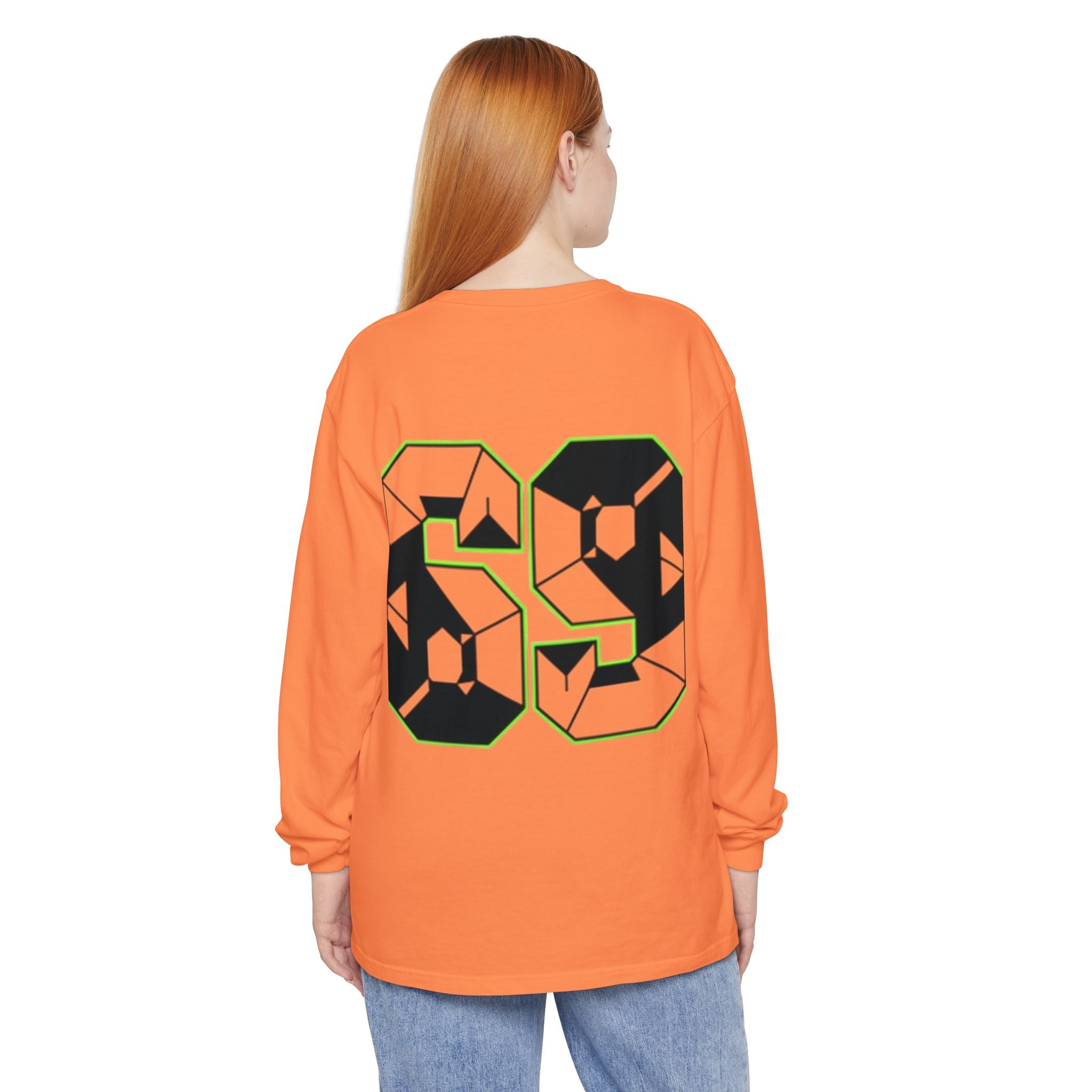 69 Graphic Long Sleeve Tee — Geometric Number Back Print