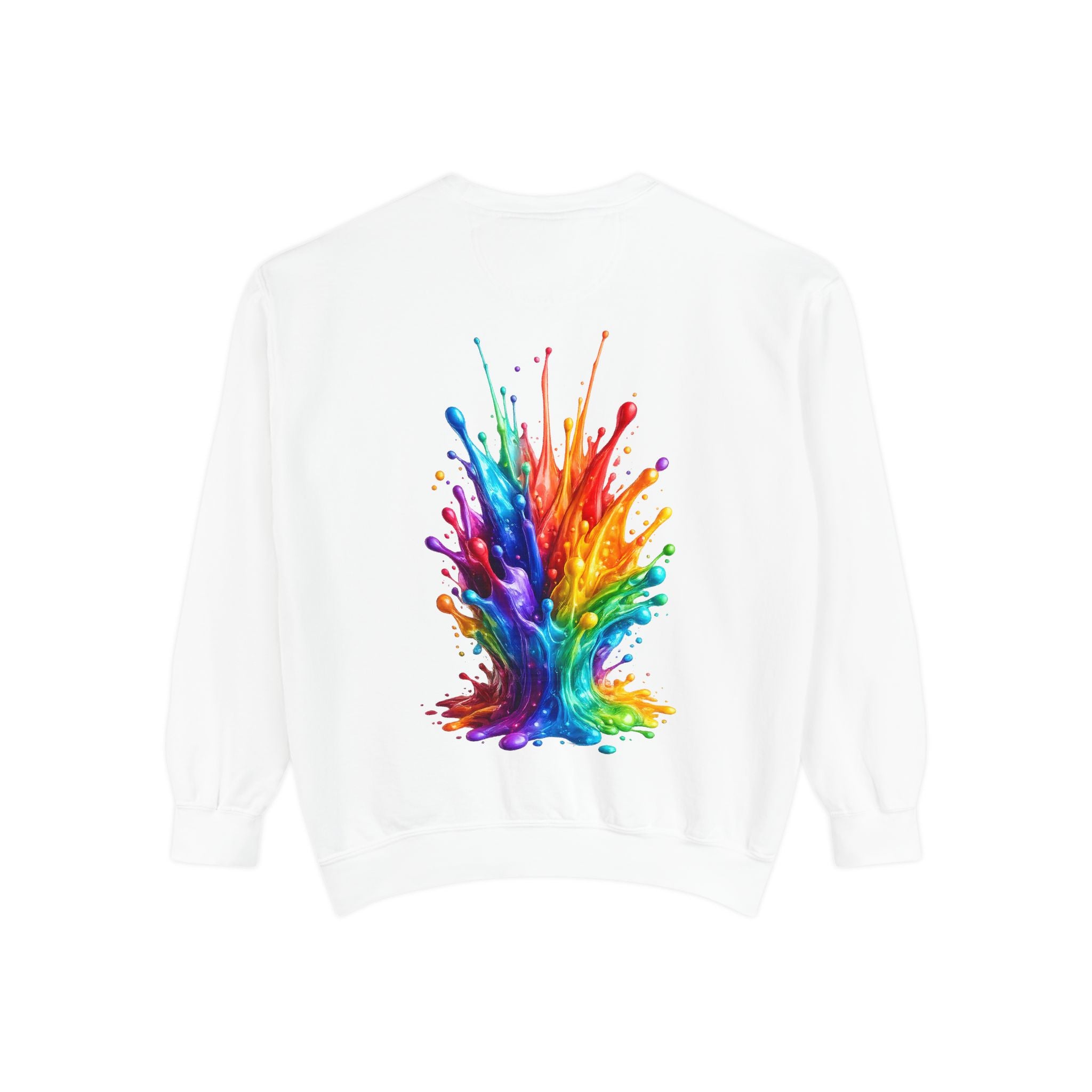 Rainbow Paint Splash Sweatshirt — Colorful Back Graphic Crewneck