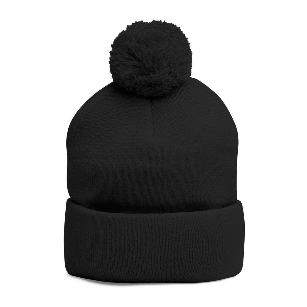 Embroidered Pom-Pom Knit Cap — Cozy Winter Beanie with Fold-Over Cuff