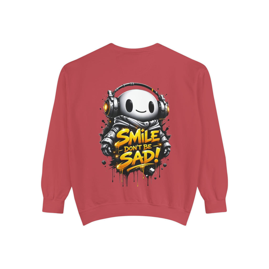 Smile Don't Be Sad Sweatshirt — Cute Headphone Character Graphic Crewneck