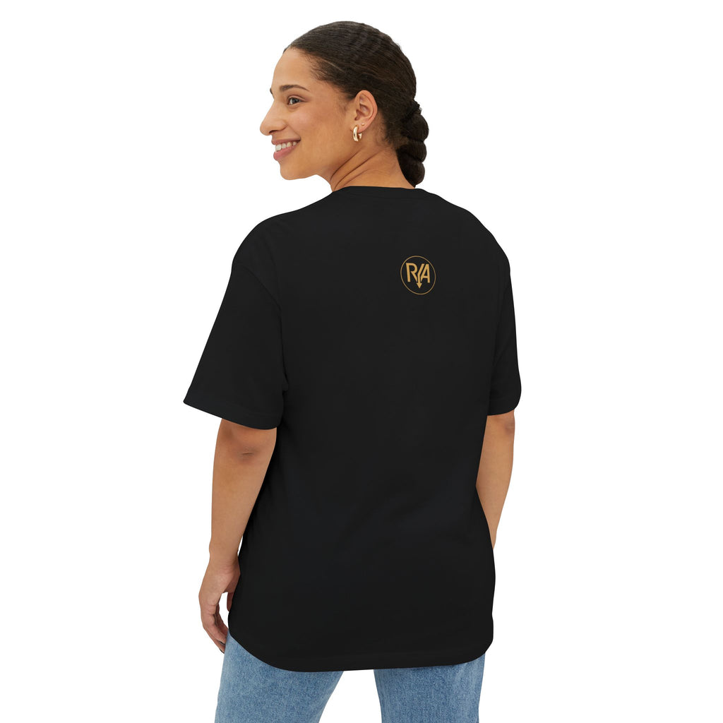 Boxy Tee — Minimal Gold "R/A" Logo Chest & Upper Back