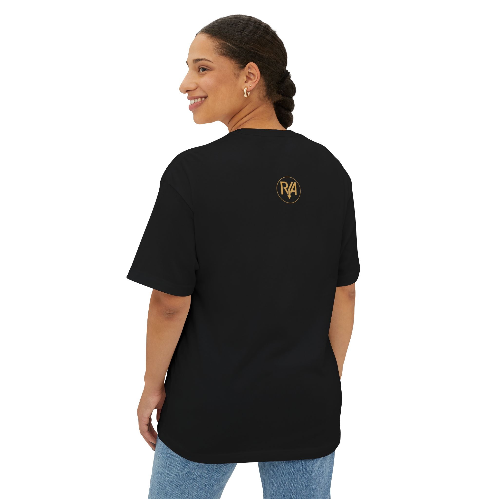 Boxy Tee — Minimal Gold "R/A" Logo Chest & Upper Back