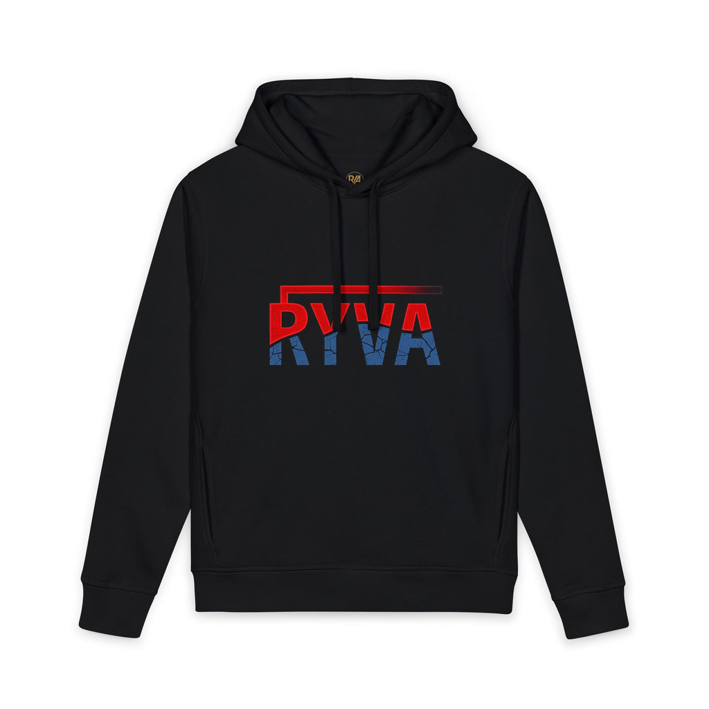 RYVA Logo Hoodie — Minimalist Red & Blue Graphic Pullover