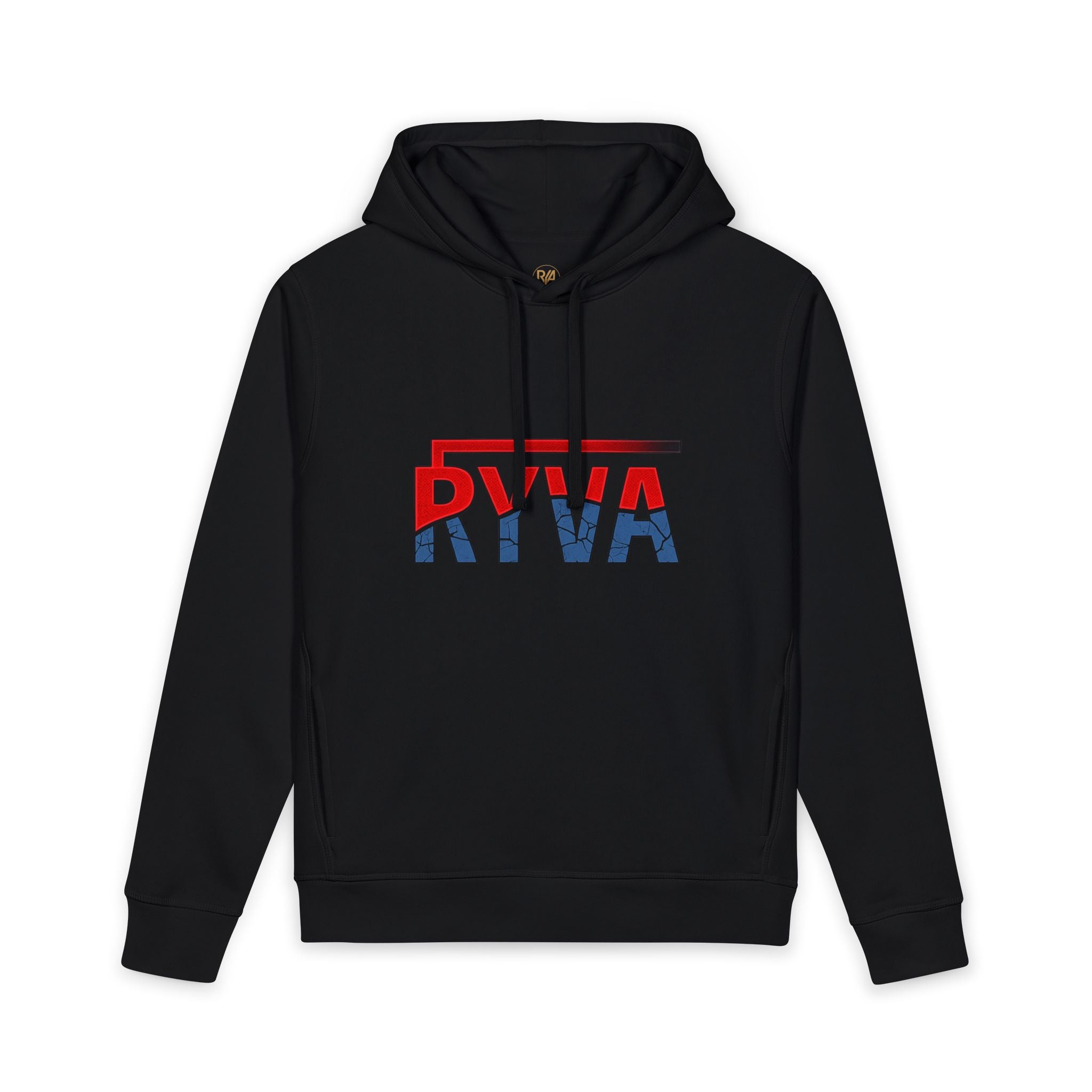 RYVA Logo Hoodie — Minimalist Red & Blue Graphic Pullover