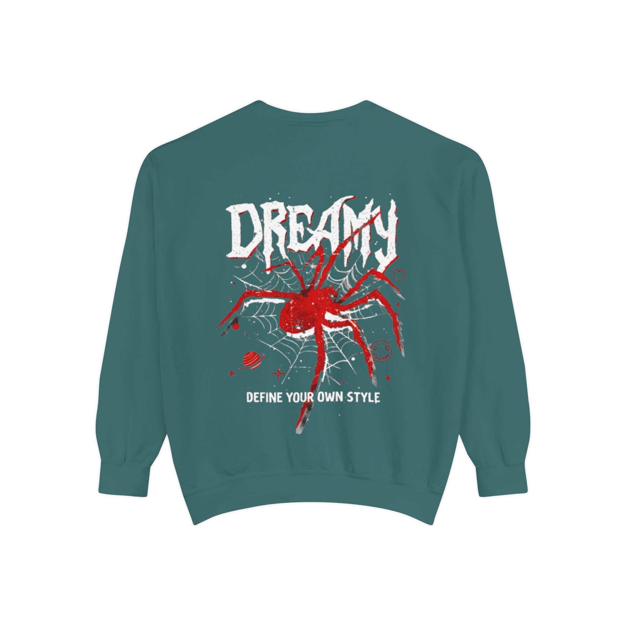 Dreamy Spider Sweatshirt — "Define Your Own Style" Garment-Dyed Crewneck