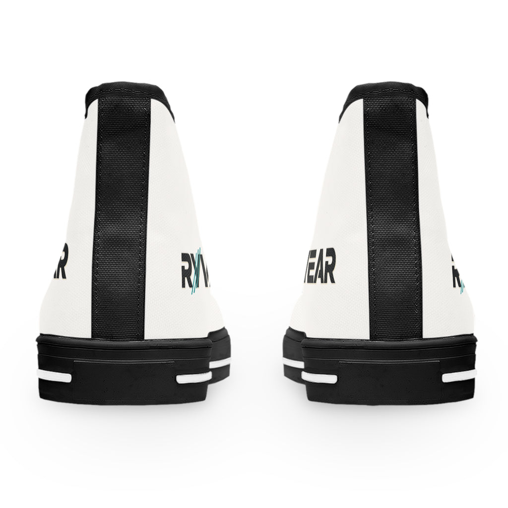 Women's High Top Sneakers — White 'RNVAWEAR' Logo Casual Canvas Shoes