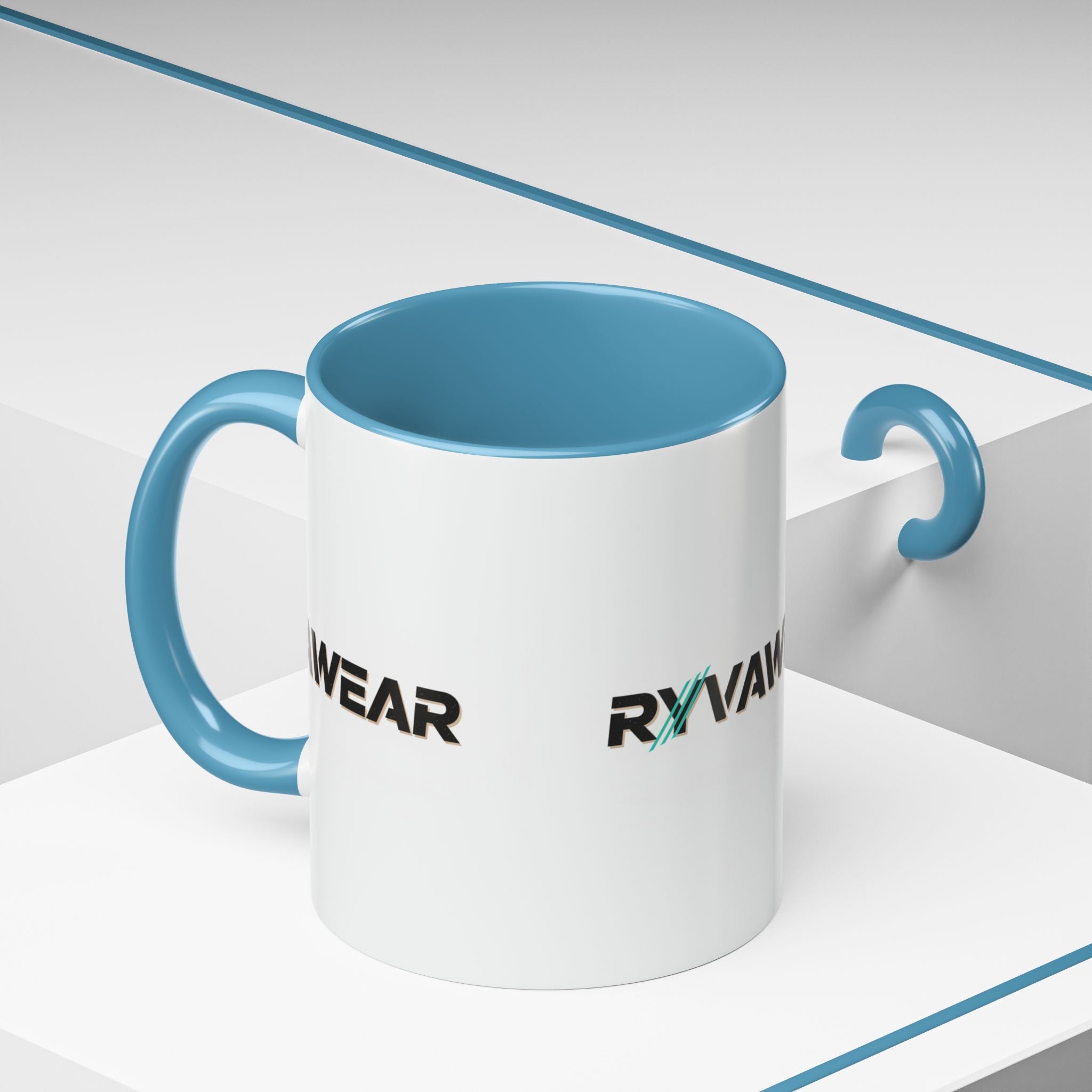 RyvaWear Logo Accent Coffee Mug — Black-Trim Ceramic Coffee Cup (11/15oz)