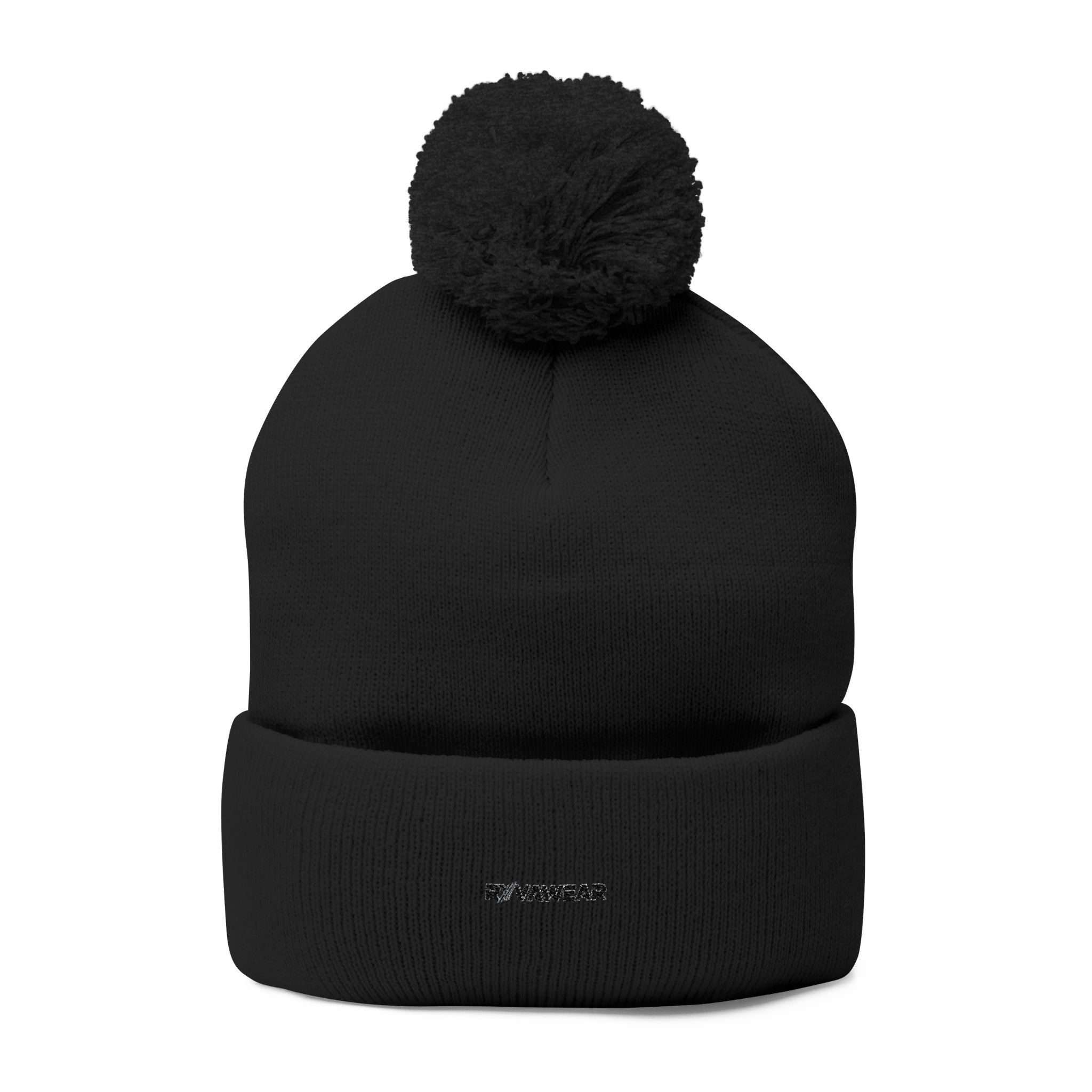 Embroidered Pom-Pom Knit Cap — Cozy Winter Beanie with Fold-Over Cuff