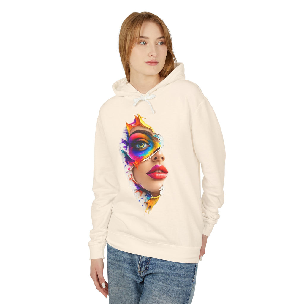 Colorful Masked Woman Art Hoodie — Vibrant Abstract Face Print