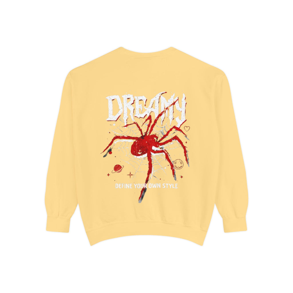 Dreamy Spider Sweatshirt — "Define Your Own Style" Garment-Dyed Crewneck