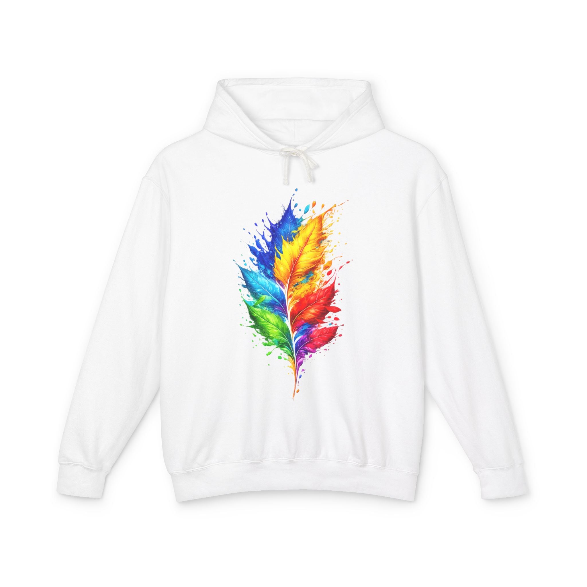 Colorful Feather Hoodie — Watercolor Rainbow Feather Pullover