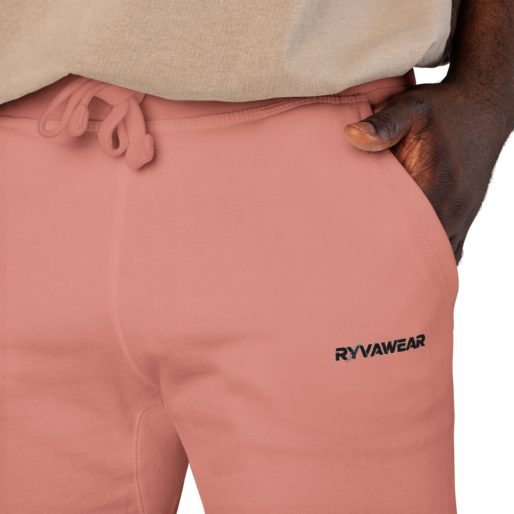 Embroidered Cozy Fleece Sweatpants — Coral Joggers with Pocket Patch