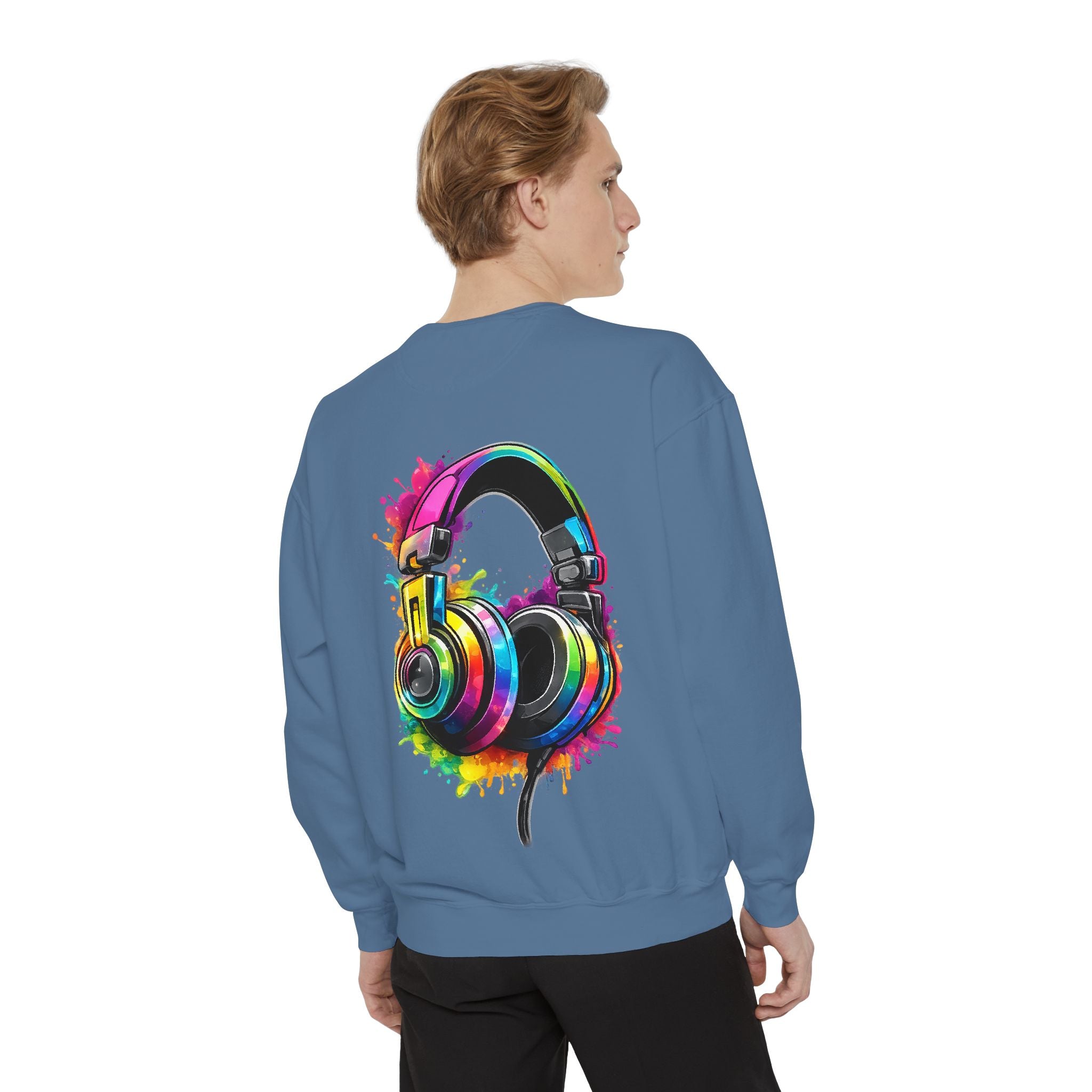 Sweatshirt — Colorful Watercolor Headphones Crewneck, Music Lover Graphic Sweatshirt