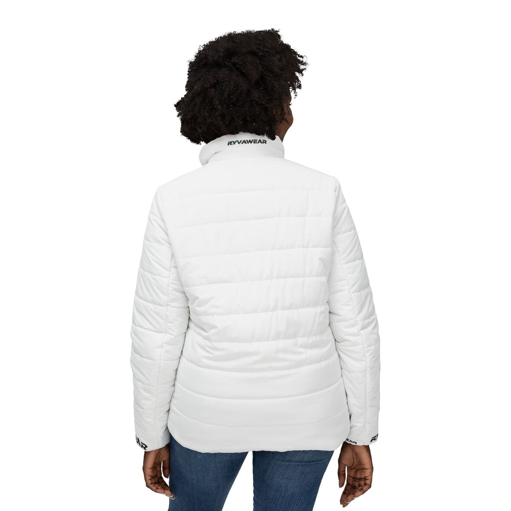 Women’s White Puffer Jacket — Minimal Logo Quilted Winter Coat