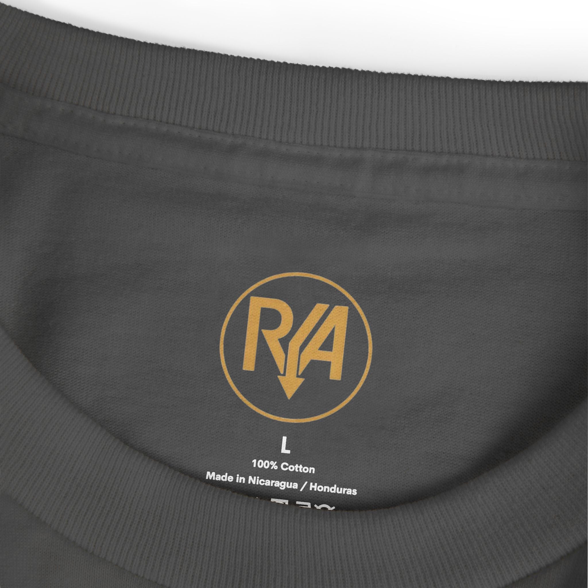 Graphic Tee — Retro Sword 'R' Logo Chest & Back Print