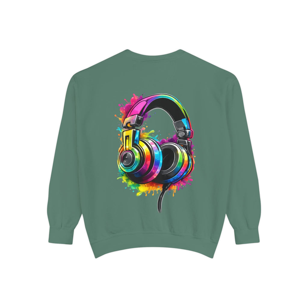 Sweatshirt — Colorful Watercolor Headphones Crewneck, Music Lover Graphic Sweatshirt