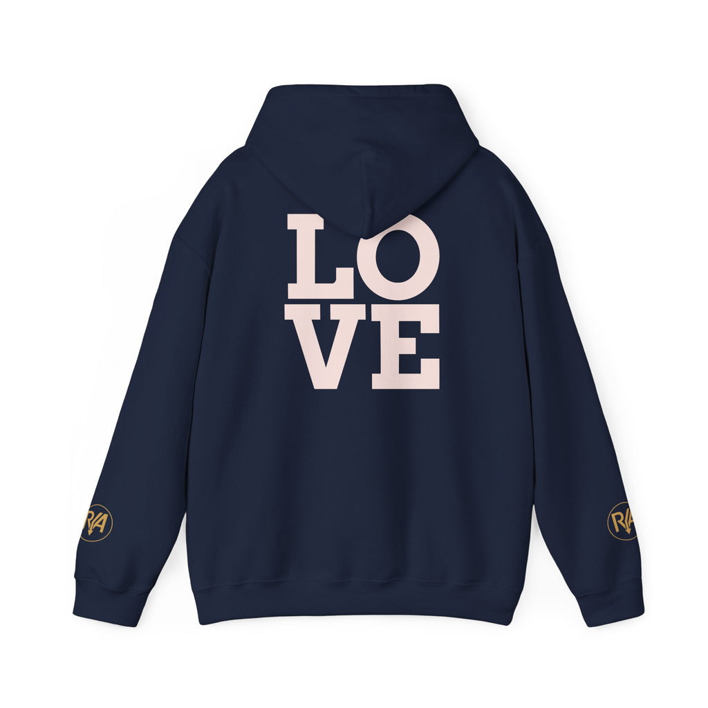 Love Graphic Hoodie — Minimal White Pullover with Gold Logo