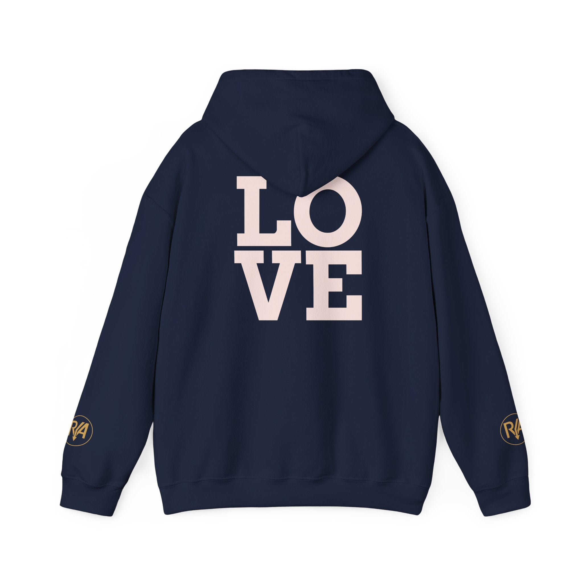 Love Graphic Hoodie — Minimal White Pullover with Gold Logo