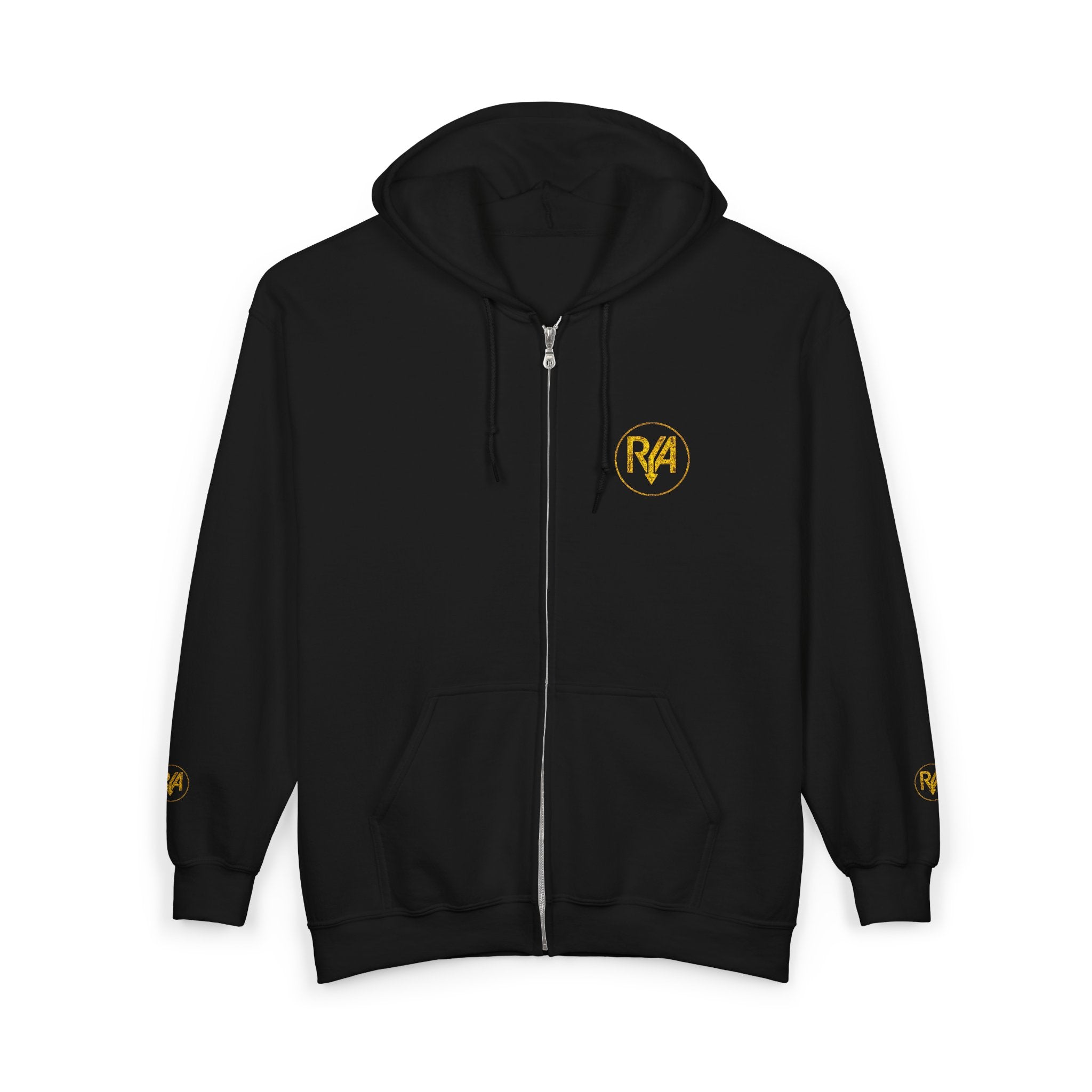 Hustle Logo Zip Hoodie — Vintage Gold 'Hustle' Graphic Full-Zip Sweatshirt