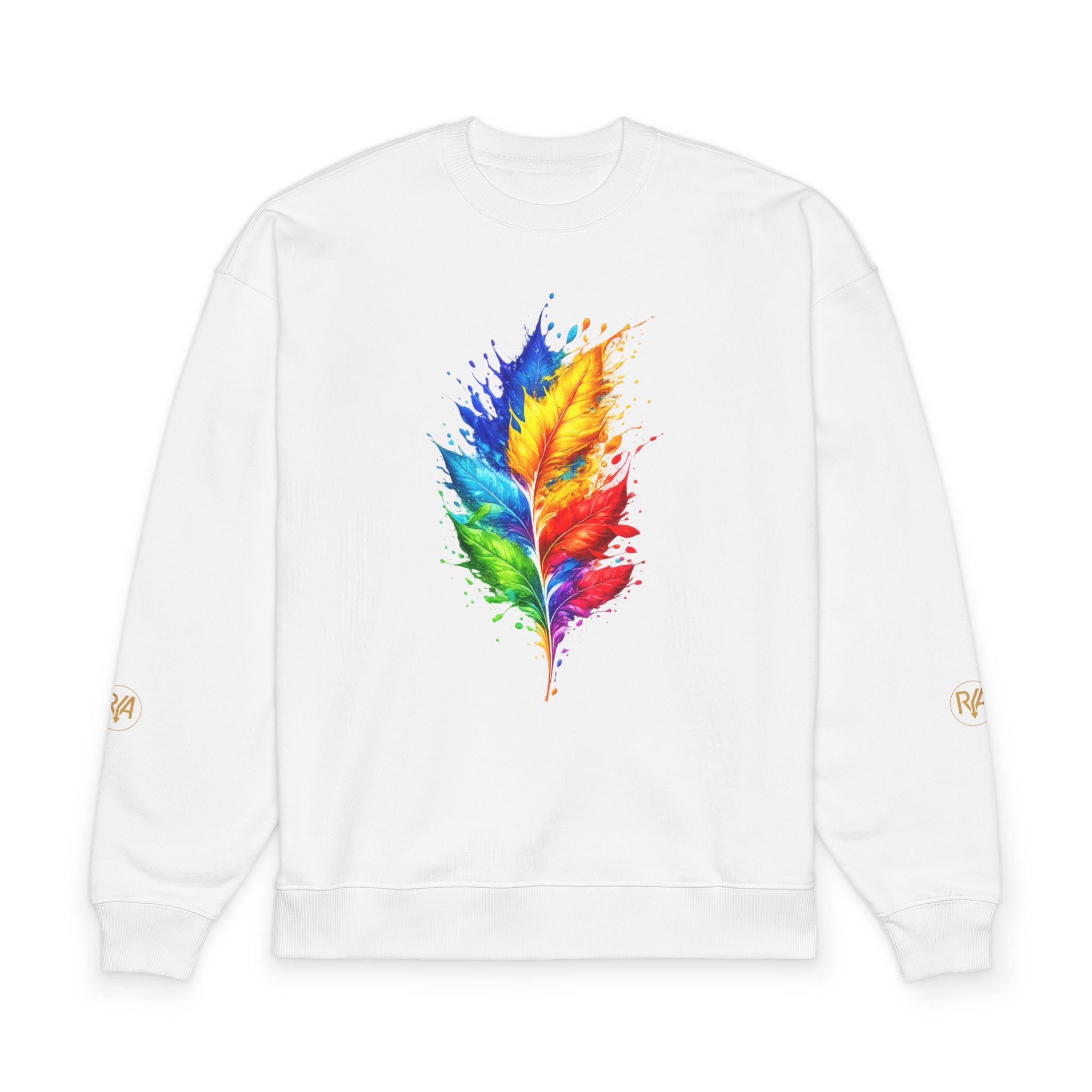 Colorful Feather Sweatshirt - Rainbow Watercolor Feather Crewneck