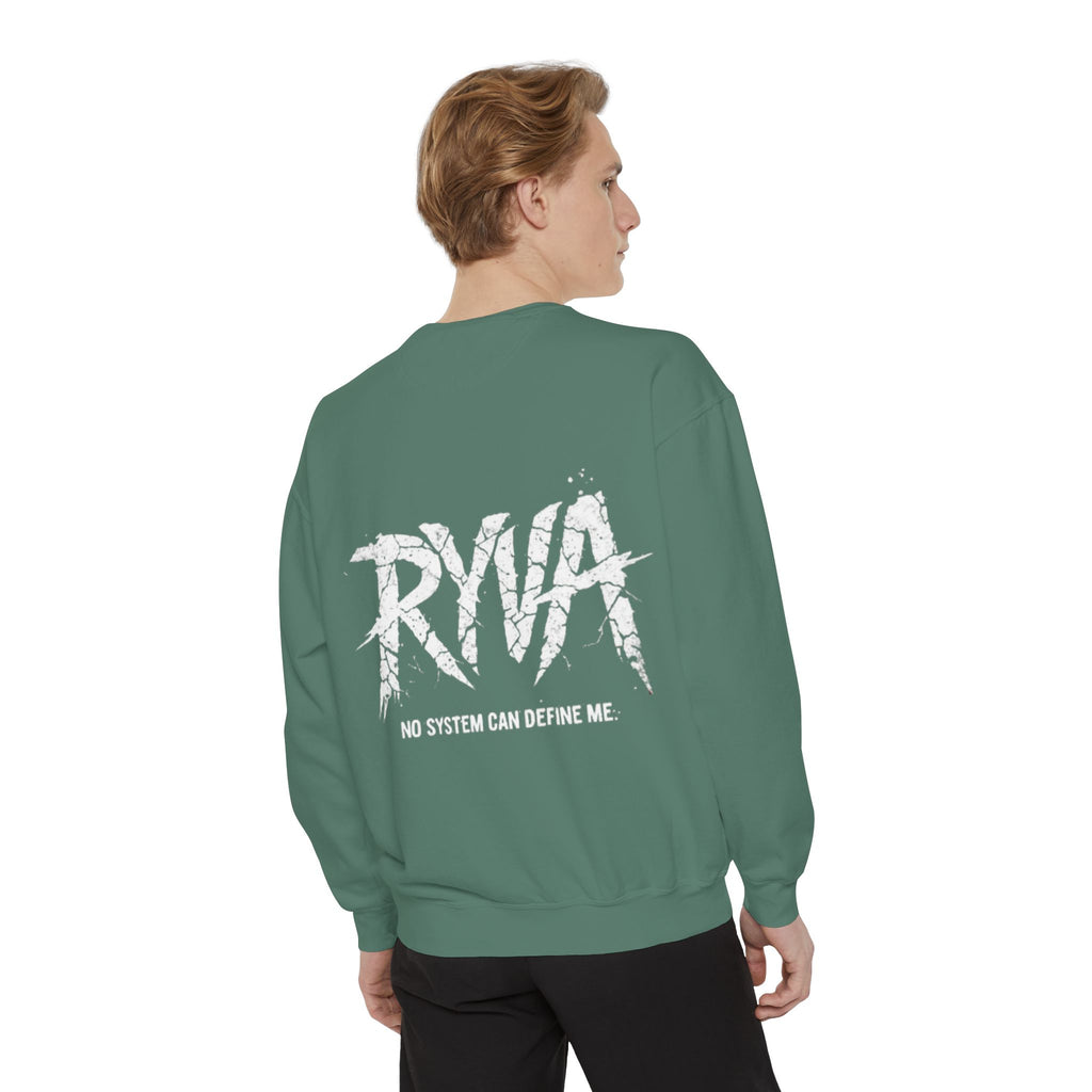 RYVA Graphic Sweatshirt — "No System Can Define Me" Garment-Dyed Crewneck