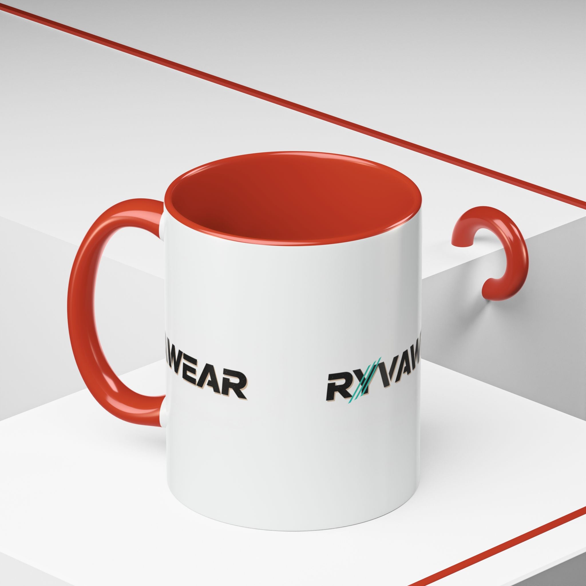 RyvaWear Logo Accent Coffee Mug — Black-Trim Ceramic Coffee Cup (11/15oz)