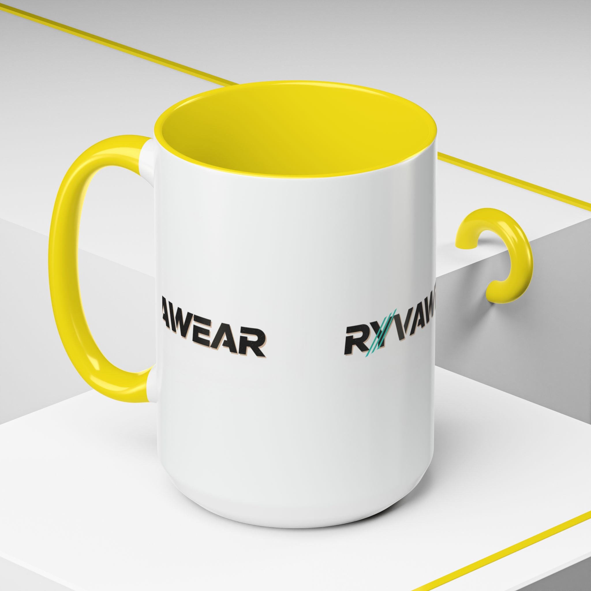 RyvaWear Logo Accent Coffee Mug — Black-Trim Ceramic Coffee Cup (11/15oz)