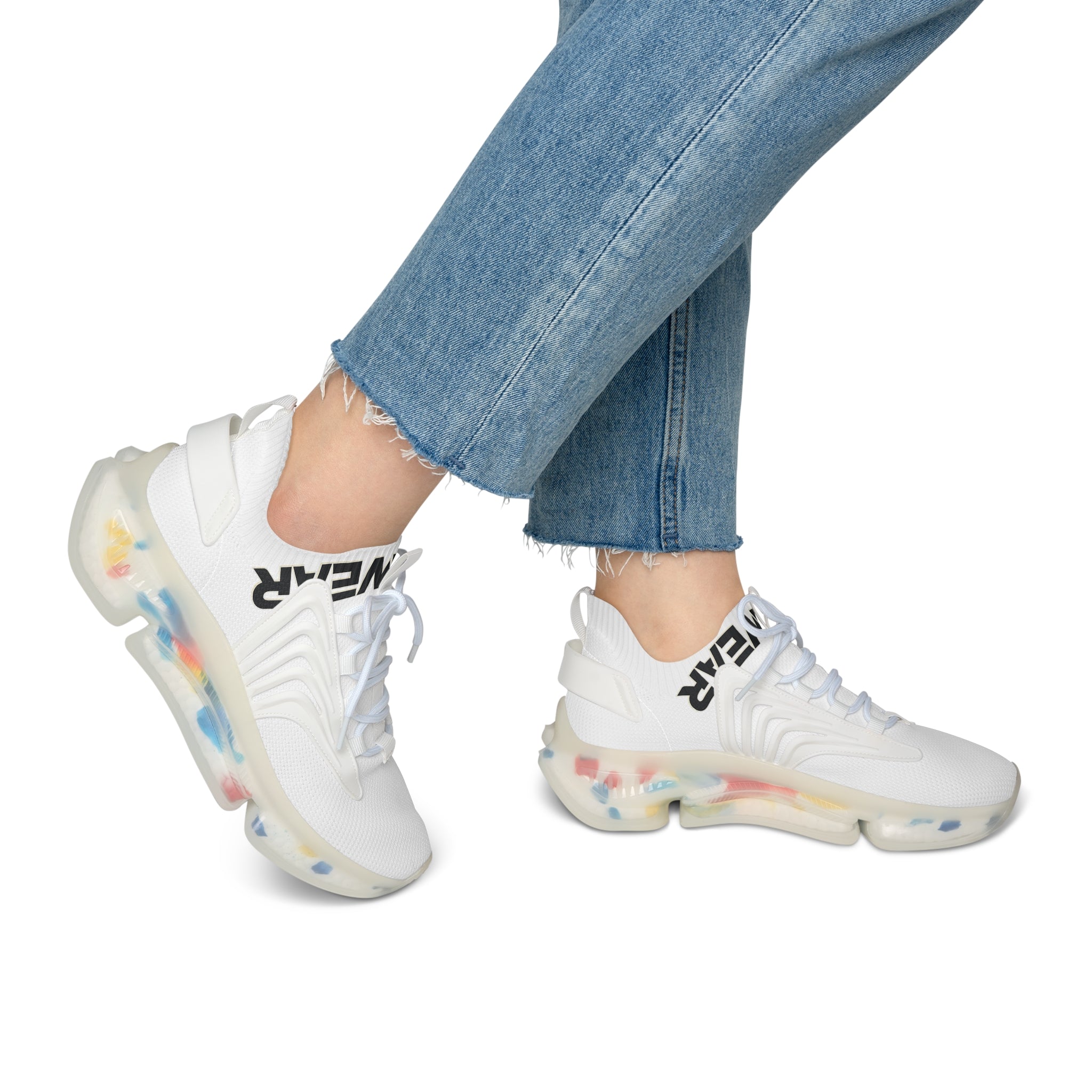 Mesh Sneakers — Women’s Lightweight Breathable Athletic Shoes with 'NEVER' Heel Tab